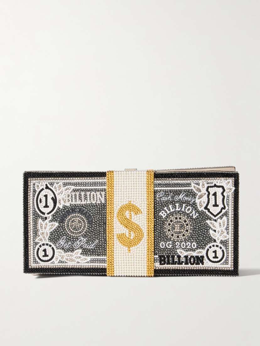 Judith Leiber Couture Stack Of Cash Billions Crystal-embellished Silver-tone Clutch