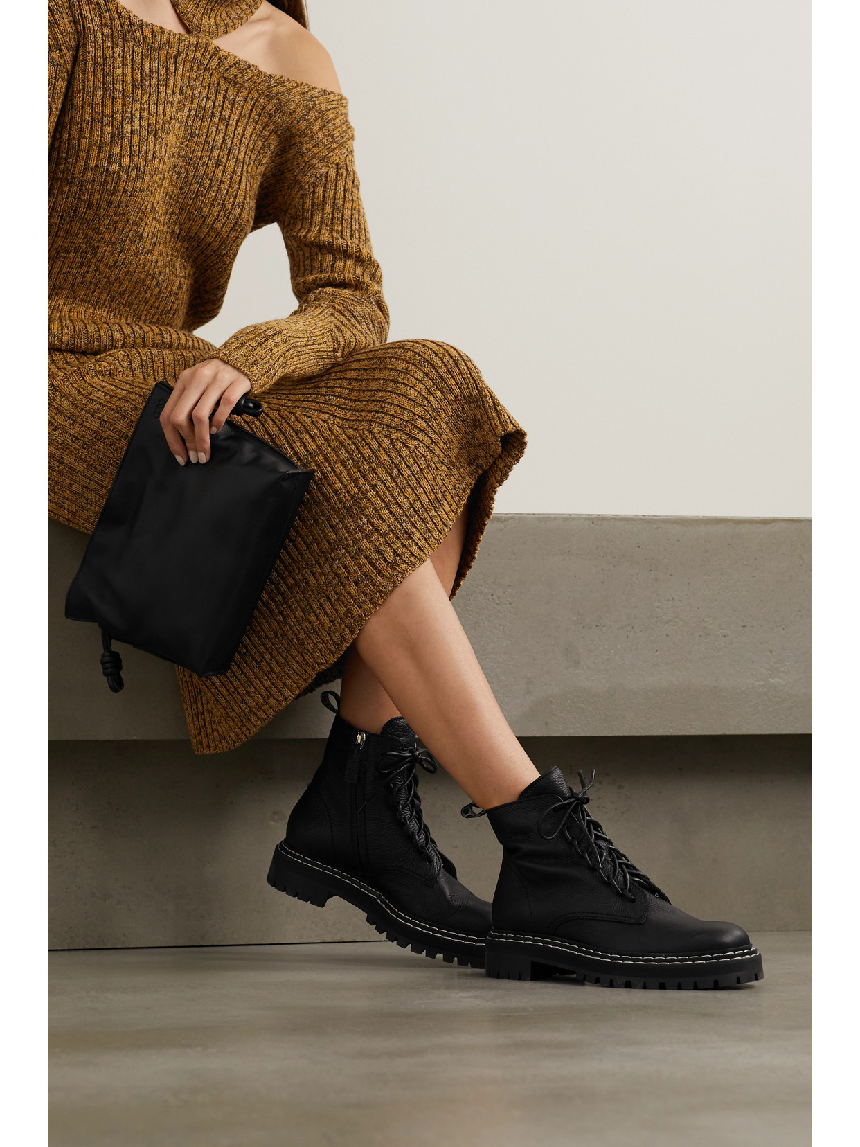 Shop Proenza Schouler Textured-leather Ankle Boots In Black