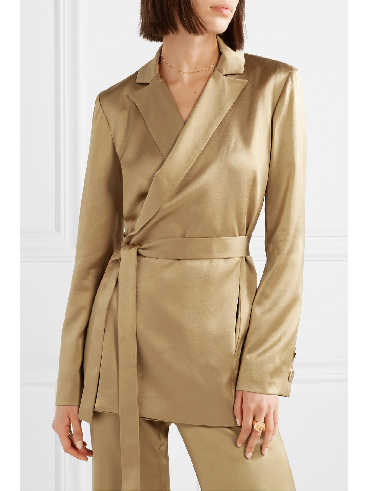 Mother Of Pearl Constance Satin Wrap Blazer In Gold