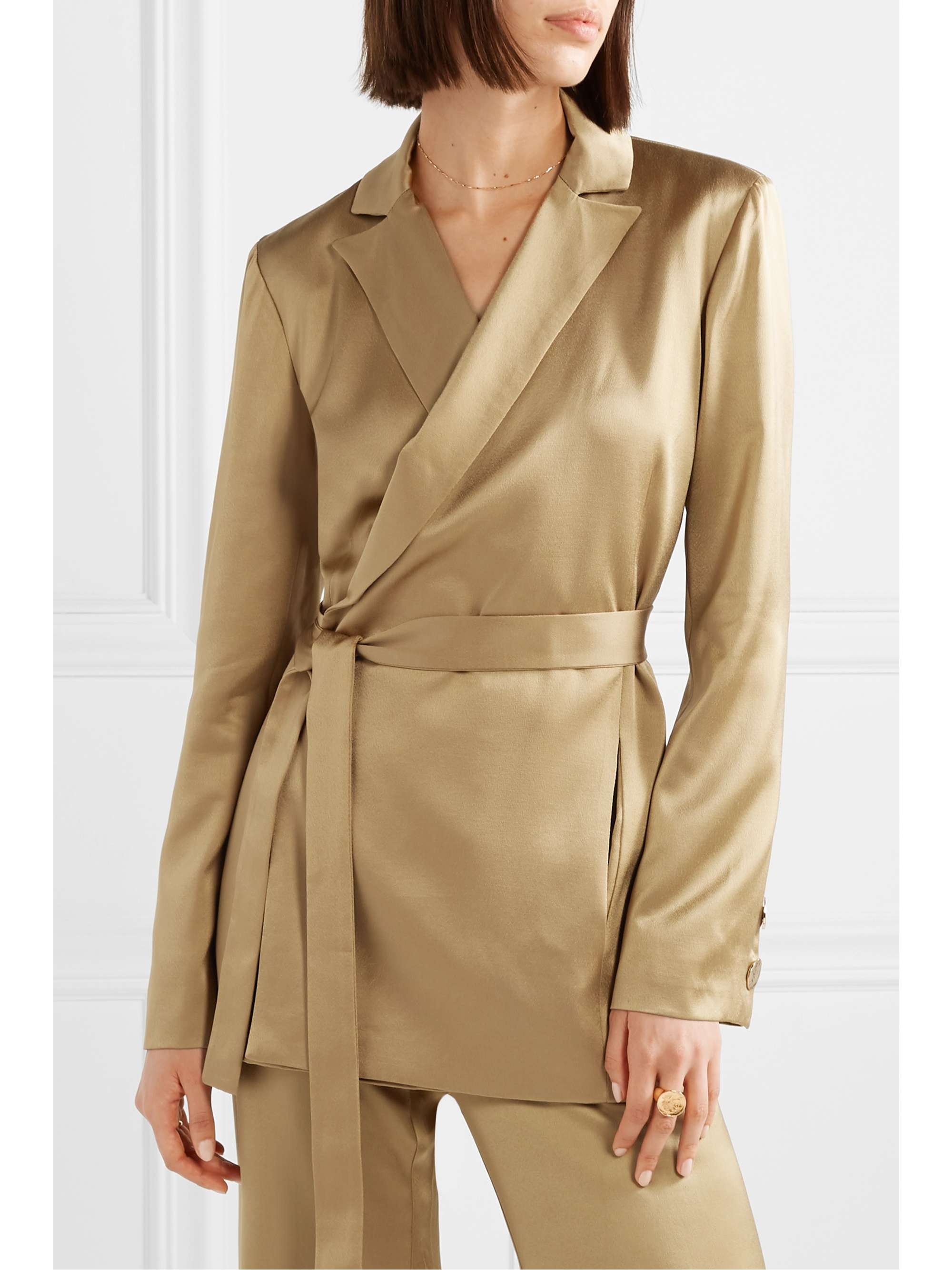 MOTHER OF PEARL Constance satin wrap blazer