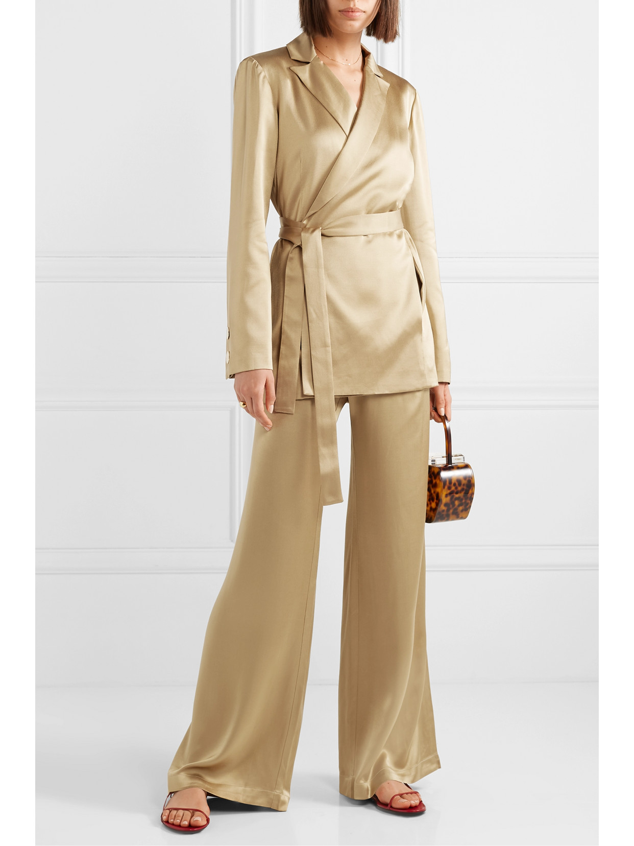 Mother Of Pearl Constance Satin Wrap Blazer In Gold