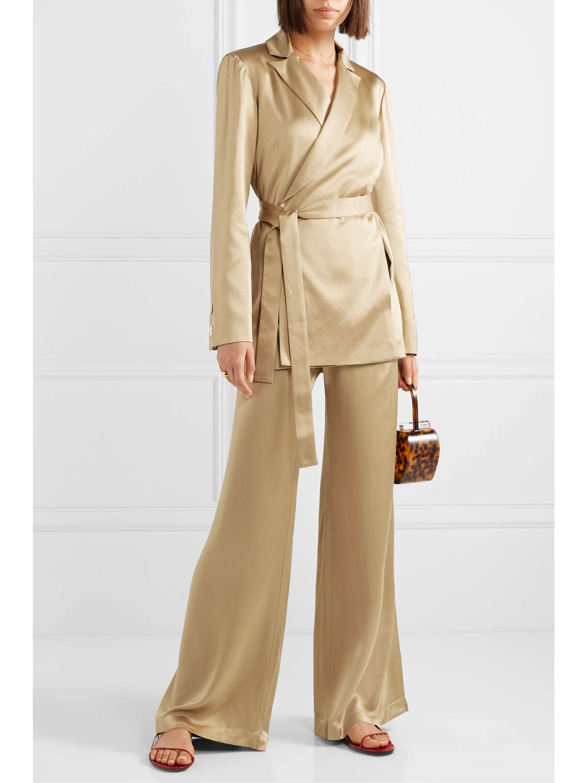MOTHER OF PEARL Constance satin wrap blazer