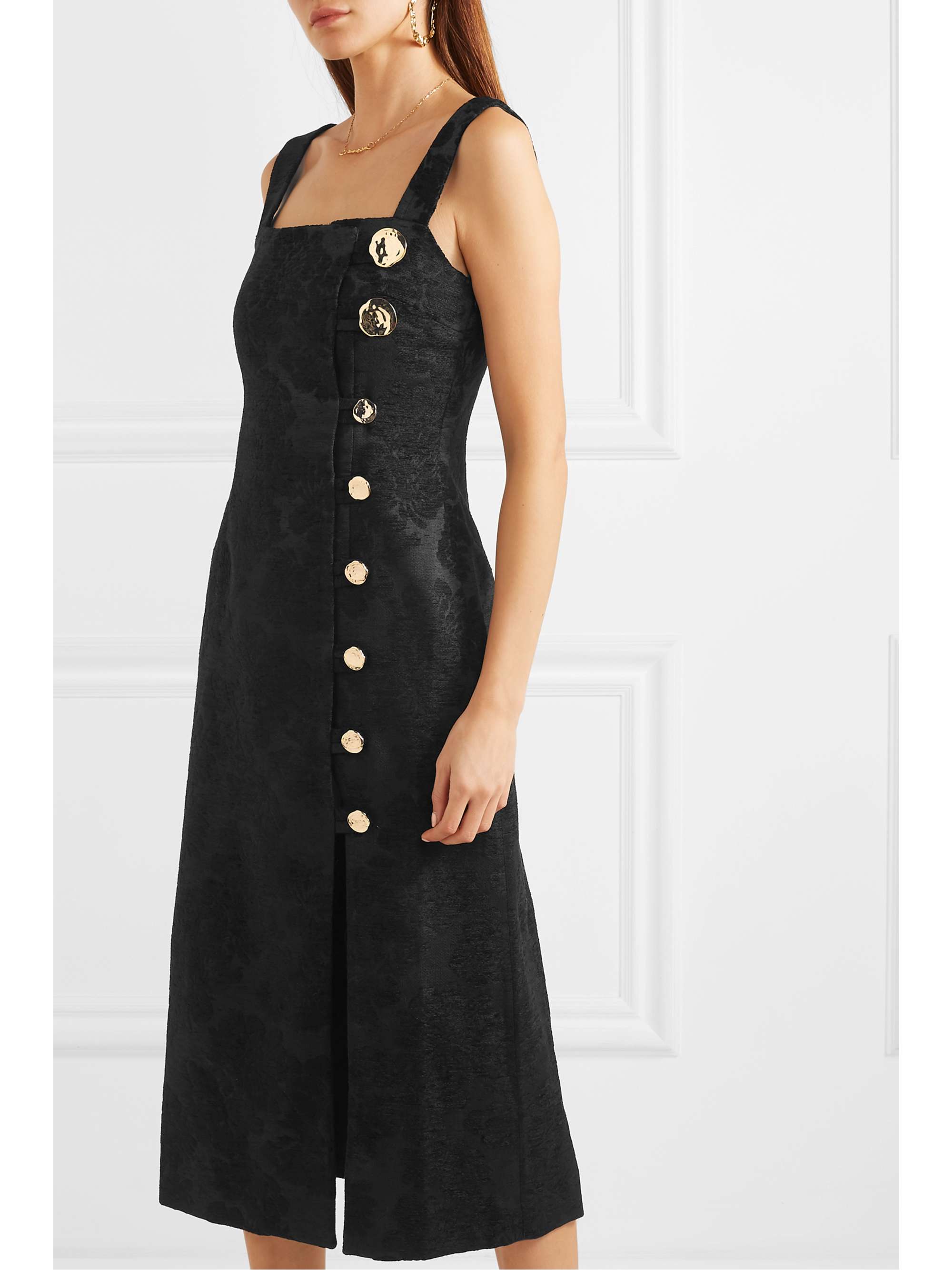 MOTHER OF PEARL Malia button-embellished floral-jacquard midi dress