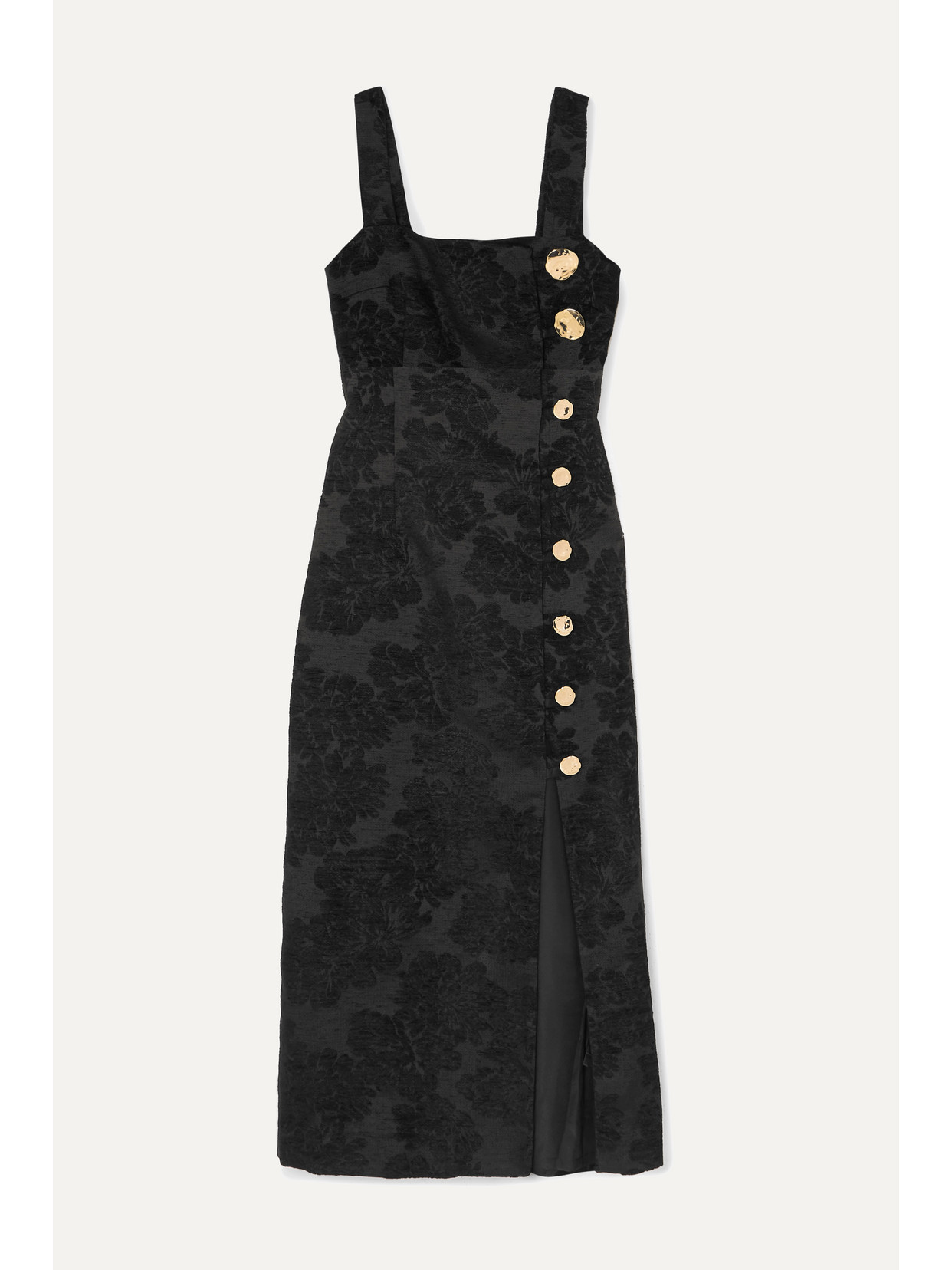 Mother Of Pearl Malia Button-embellished Floral-jacquard Midi Dress In Black