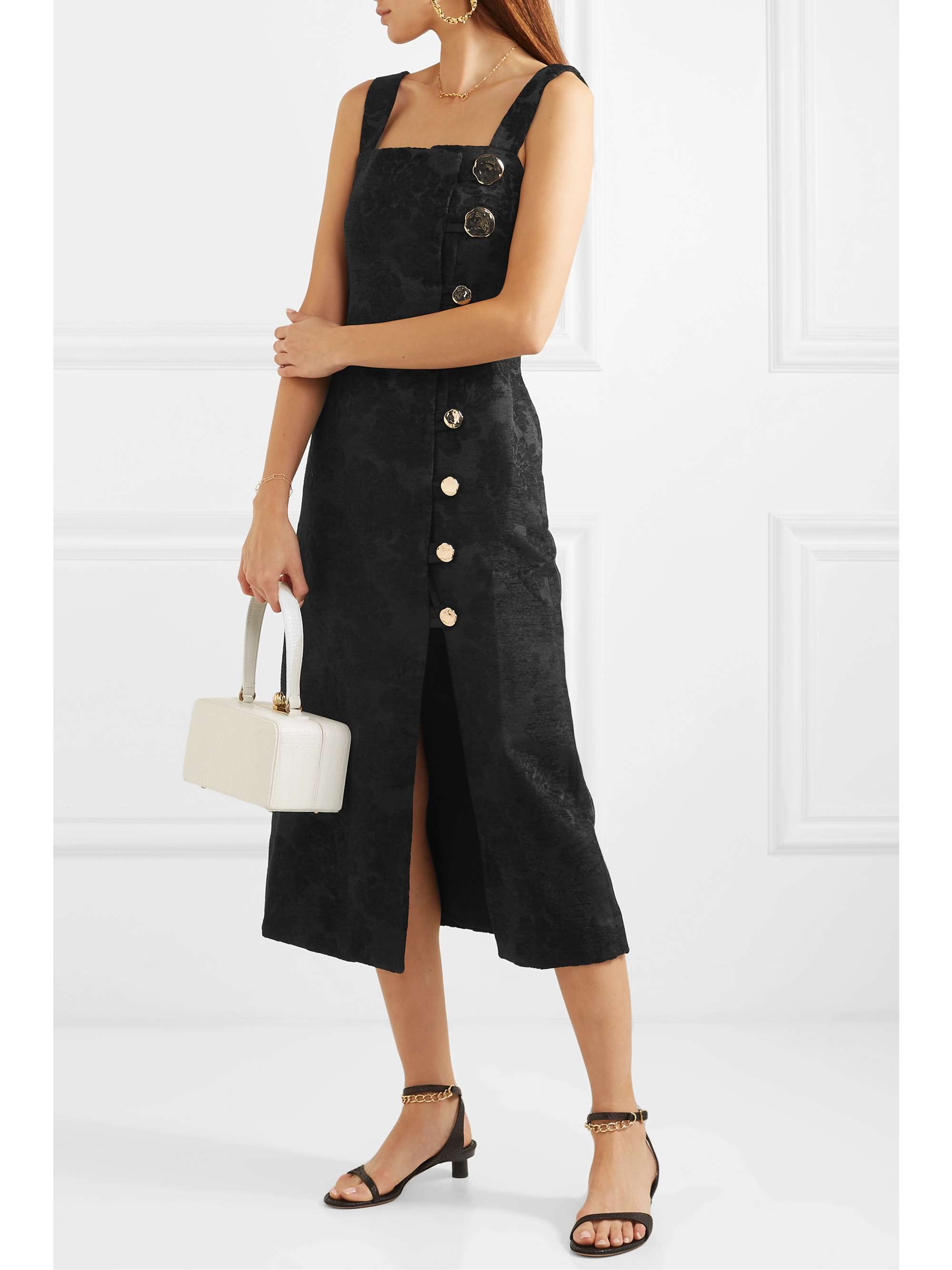 MOTHER OF PEARL Malia button-embellished floral-jacquard midi dress