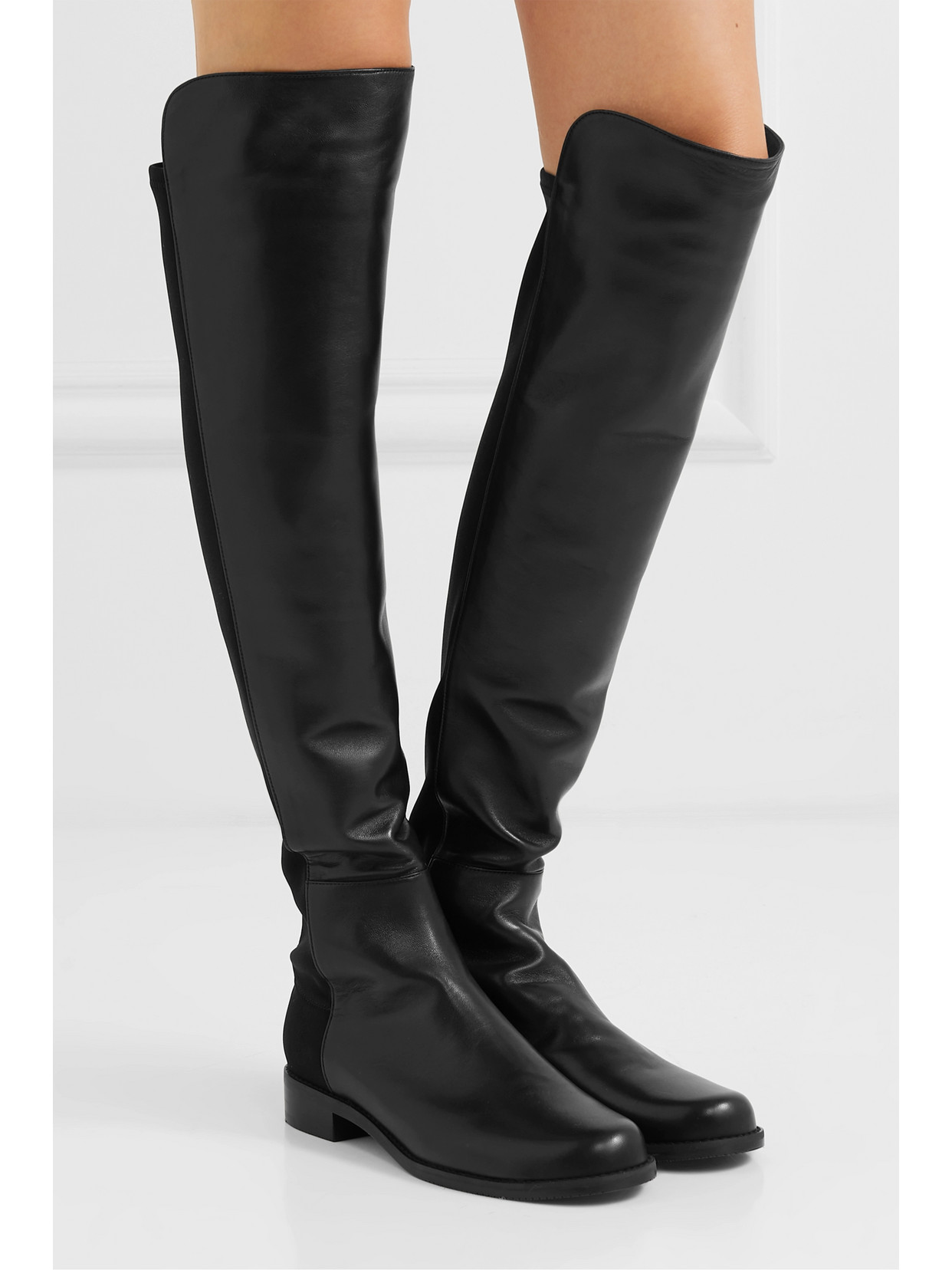 Shop Stuart Weitzman 5050 Leather And Stretch Knee Boots In Black