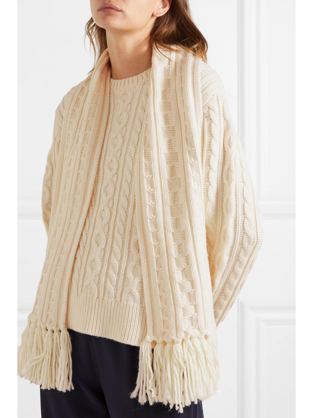 Mother Of Pearl Cable-knit Wool-blend Sweater In White