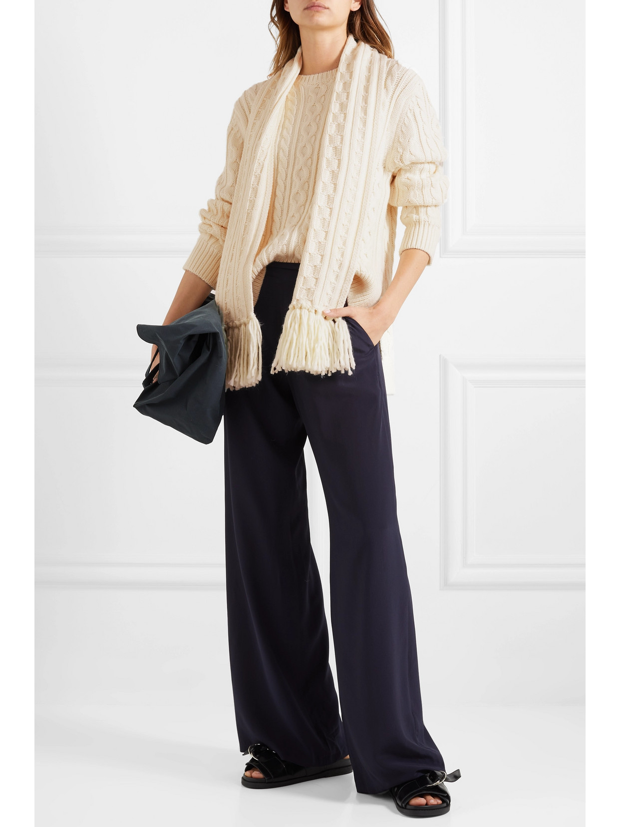 Mother Of Pearl Cable-knit Wool-blend Sweater In White