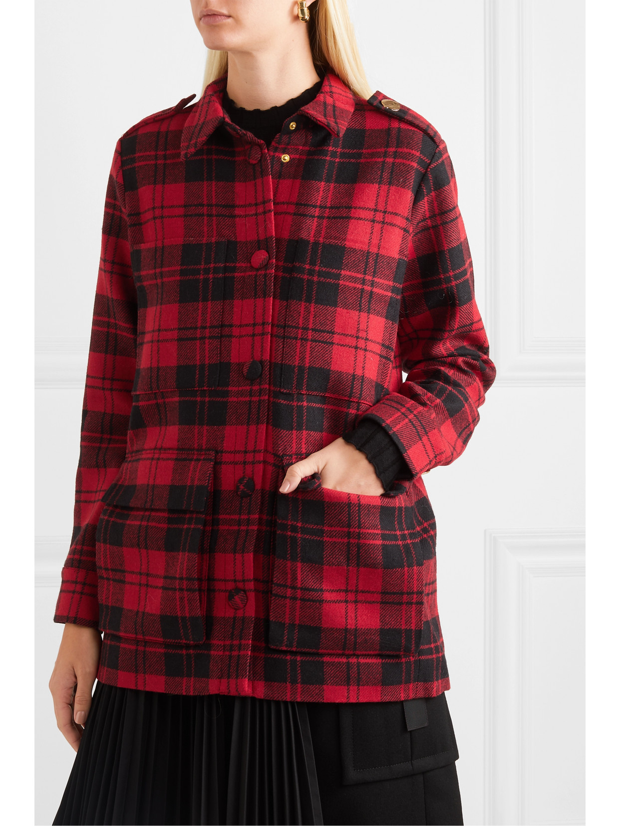 Mother Of Pearl Brooke Oversized Checked Wool Jacket In Red