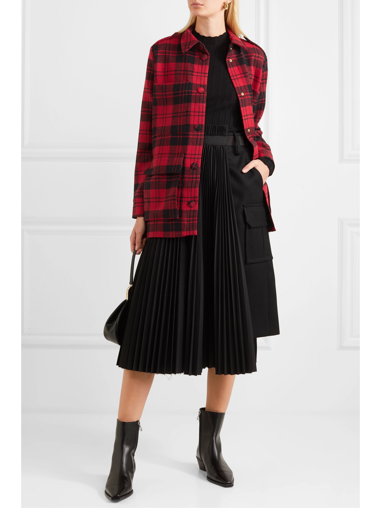 Mother Of Pearl Brooke Oversized Checked Wool Jacket In Red
