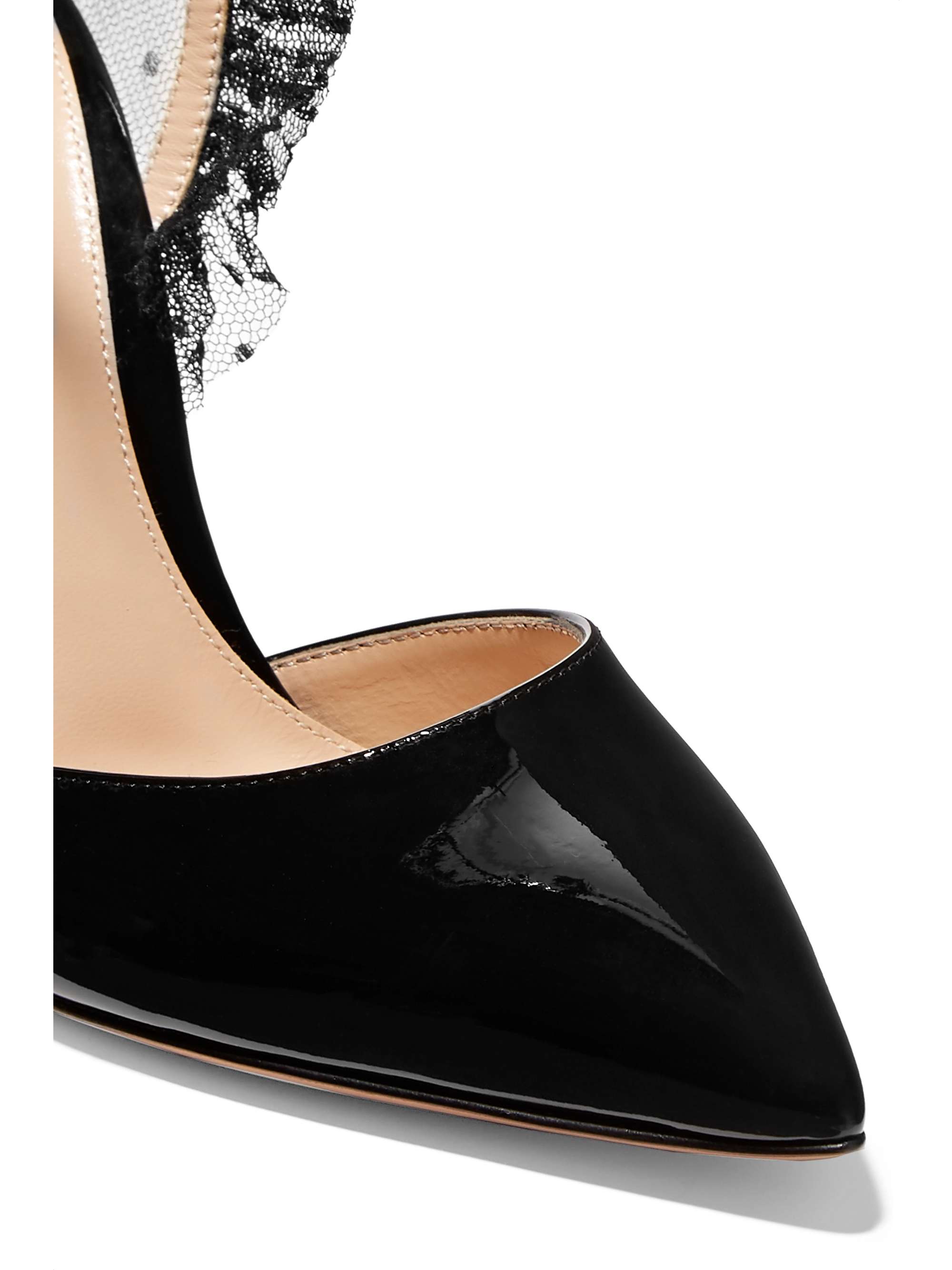 GIANVITO ROSSI 105 ruffled point d'esprit tulle and patent-leather pumps