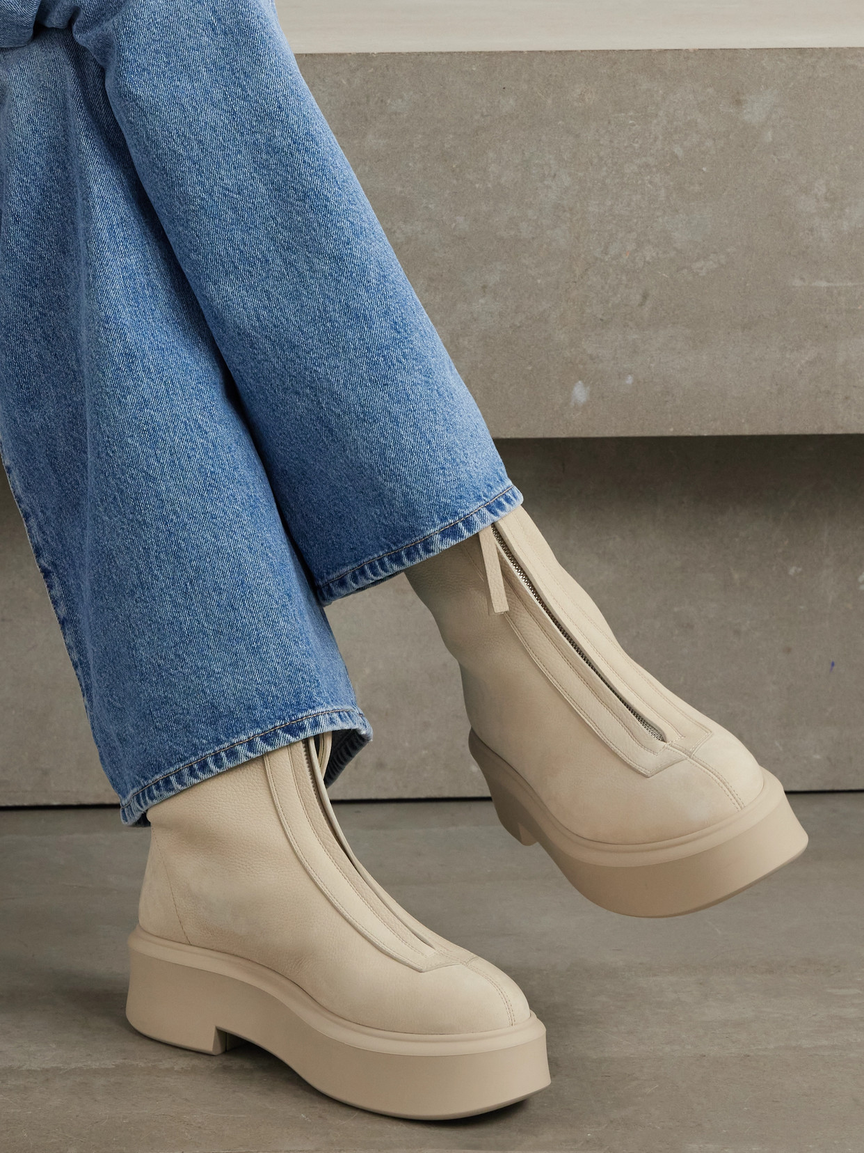 Shop The Row Textured-nubuck Platform Ankle Boots In Beige