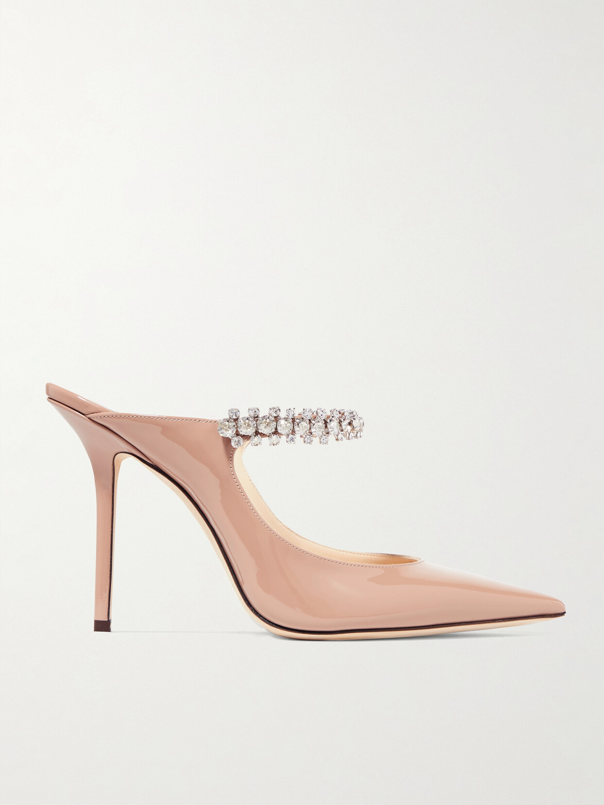 Shop Jimmy Choo Bing 100 Crystal-embellished Patent-leather Mules In Pink