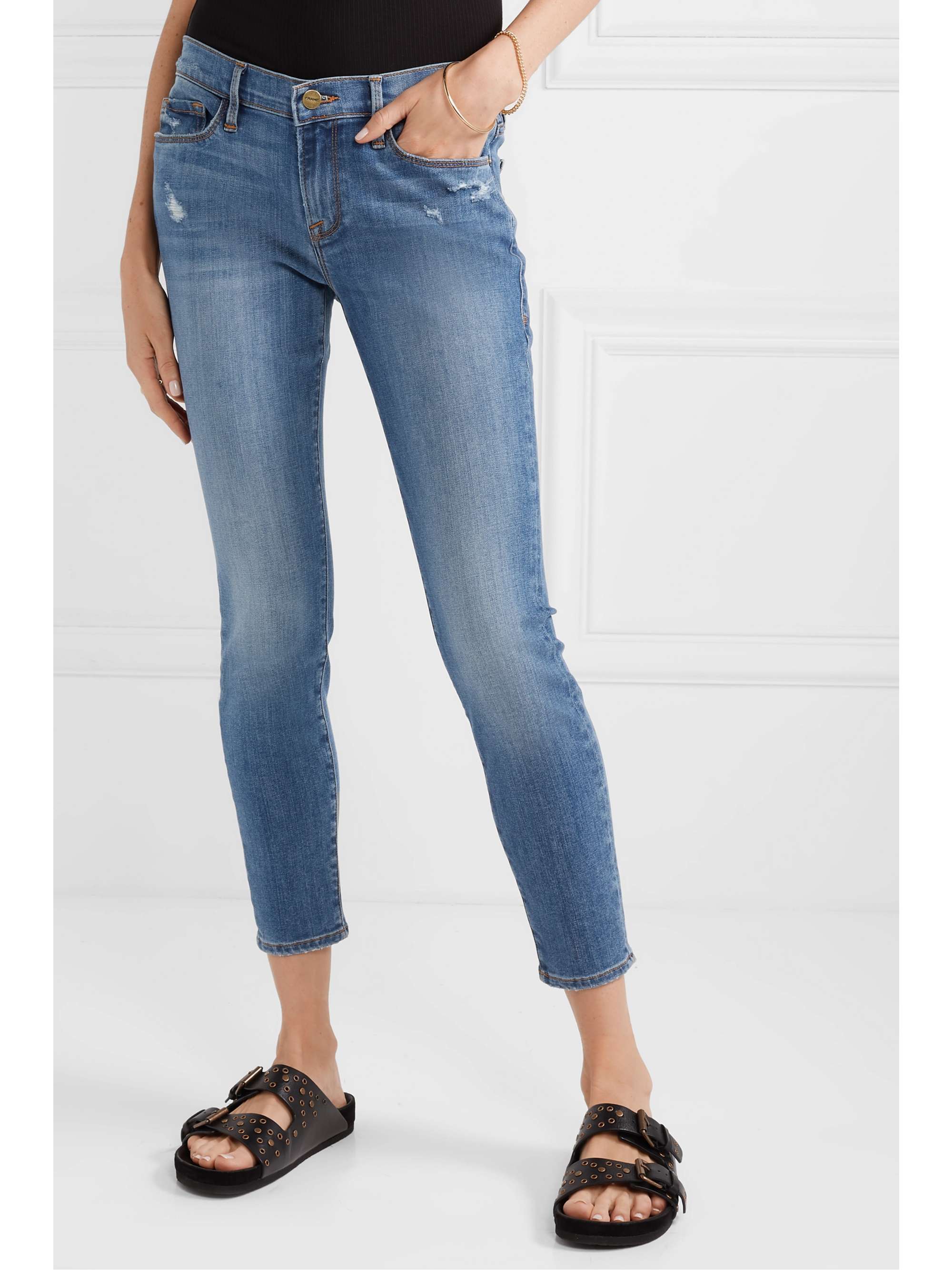FRAME Le Skinny de Jeanne Crop distressed mid-rise jeans