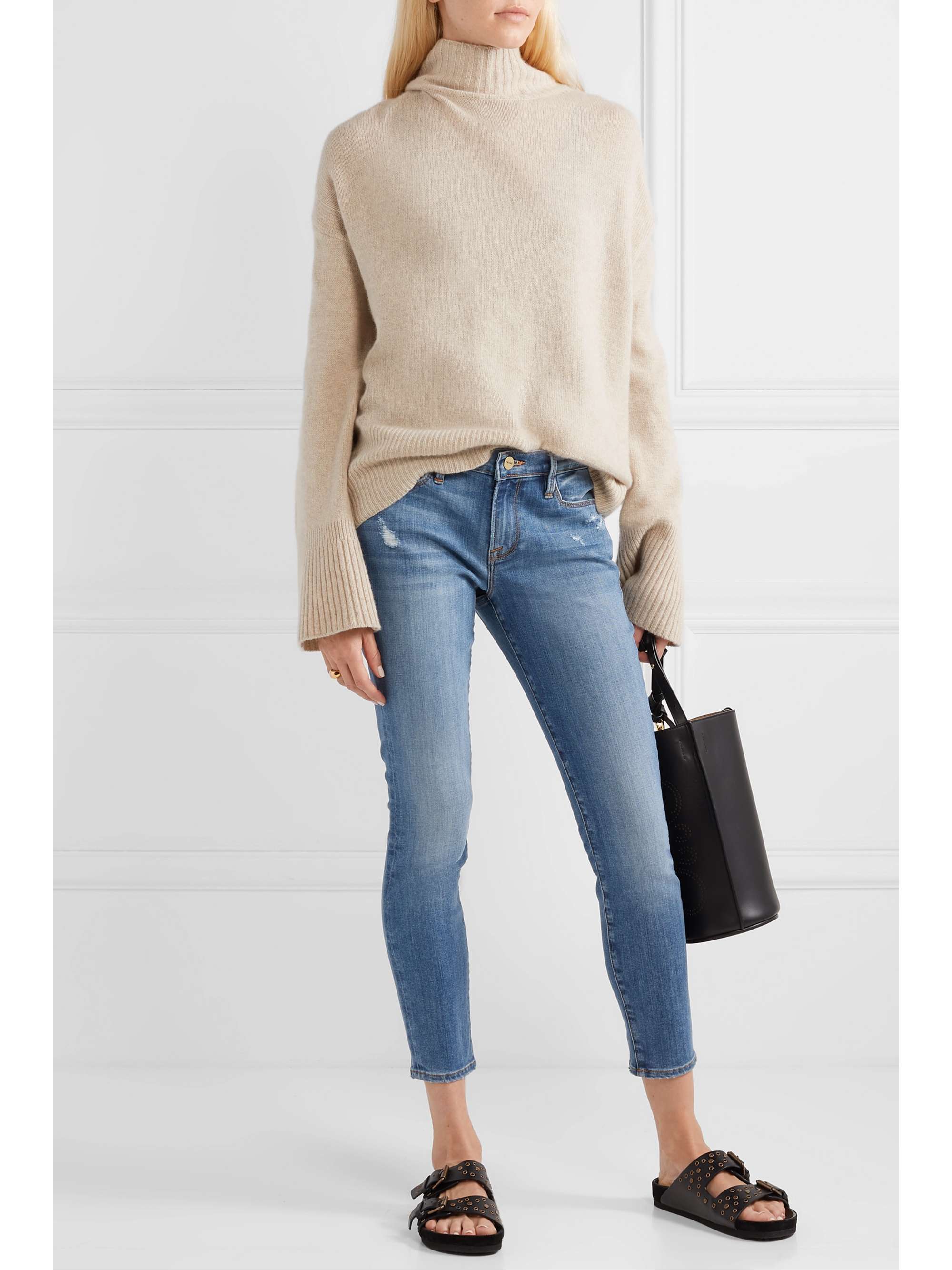 FRAME Le Skinny de Jeanne Crop distressed mid-rise jeans