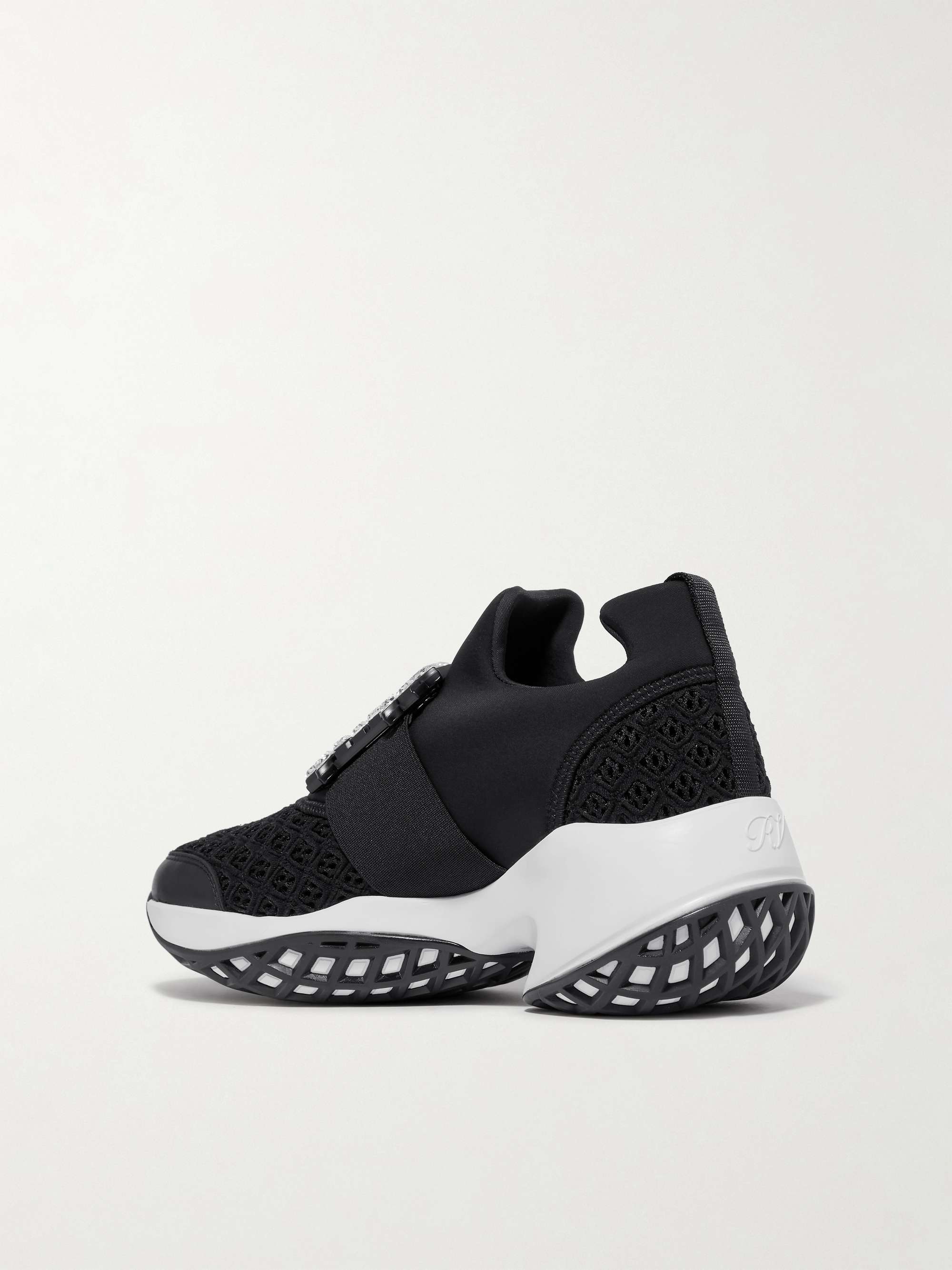 ROGER VIVIER Viv Run crystal-embellished stretch, mesh and leather sneakers