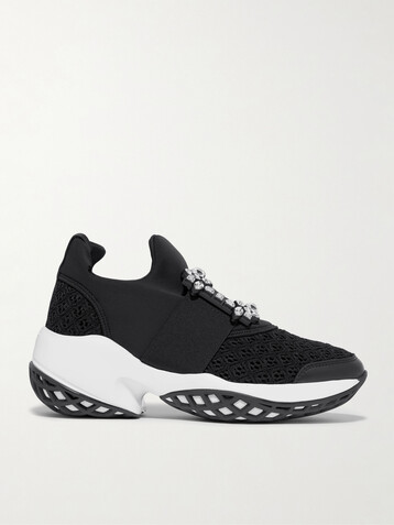 ROGER VIVIER Viv Run crystal-embellished stretch, mesh and leather sneakers