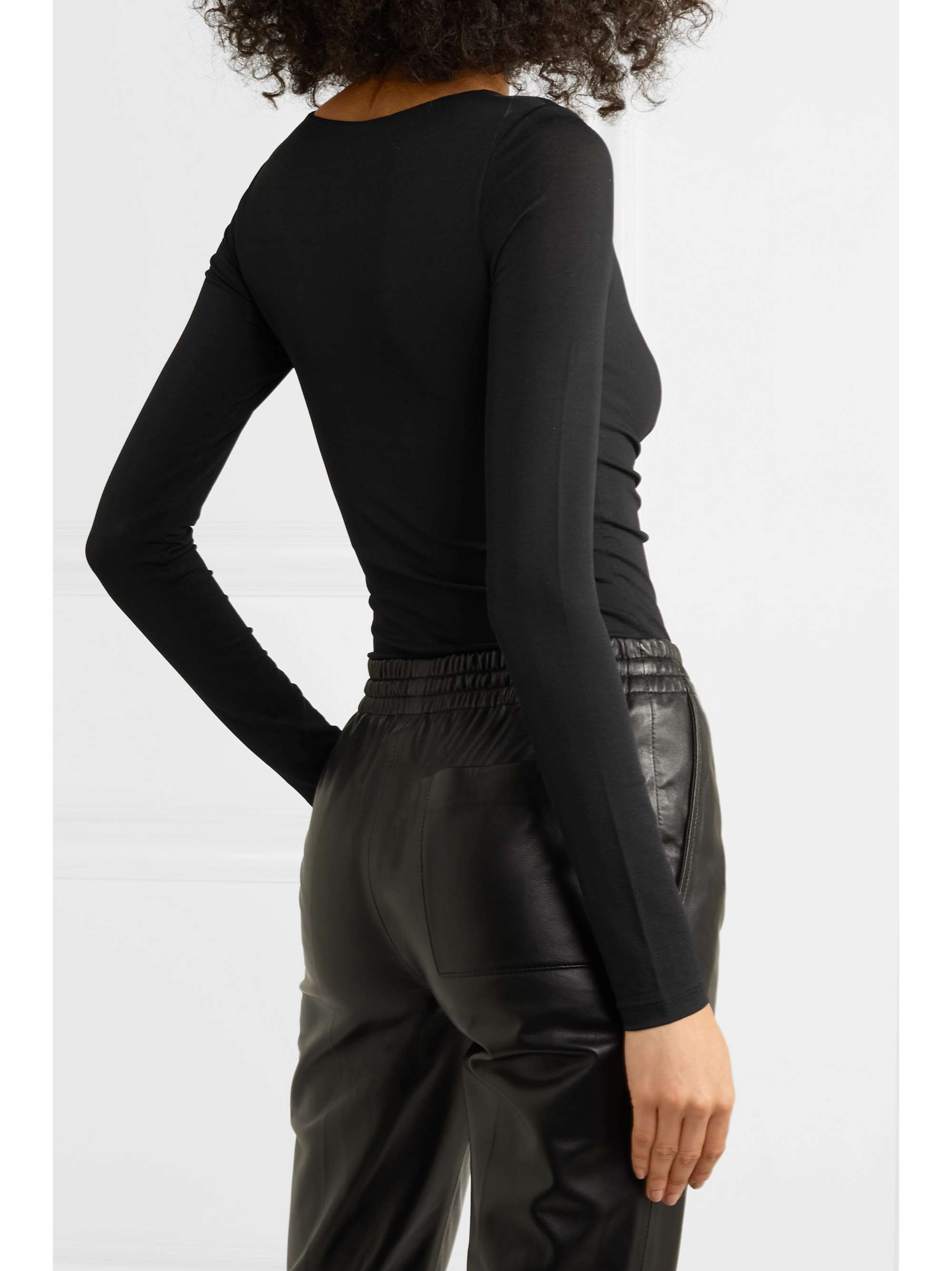 T BY ALEXANDER WANG Cut-out ruched stretch-jersey thong bodysuit