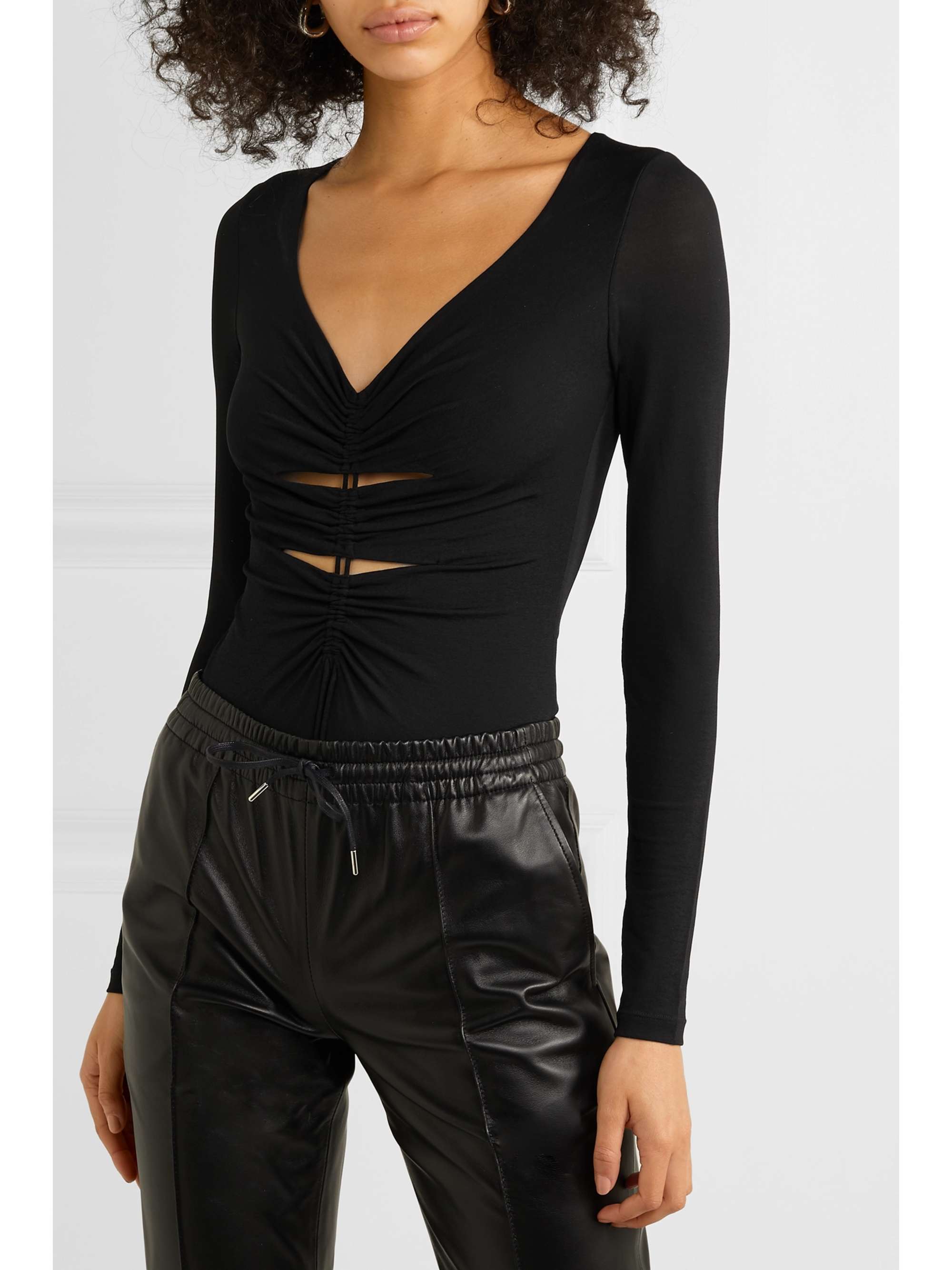 T BY ALEXANDER WANG Cut-out ruched stretch-jersey thong bodysuit