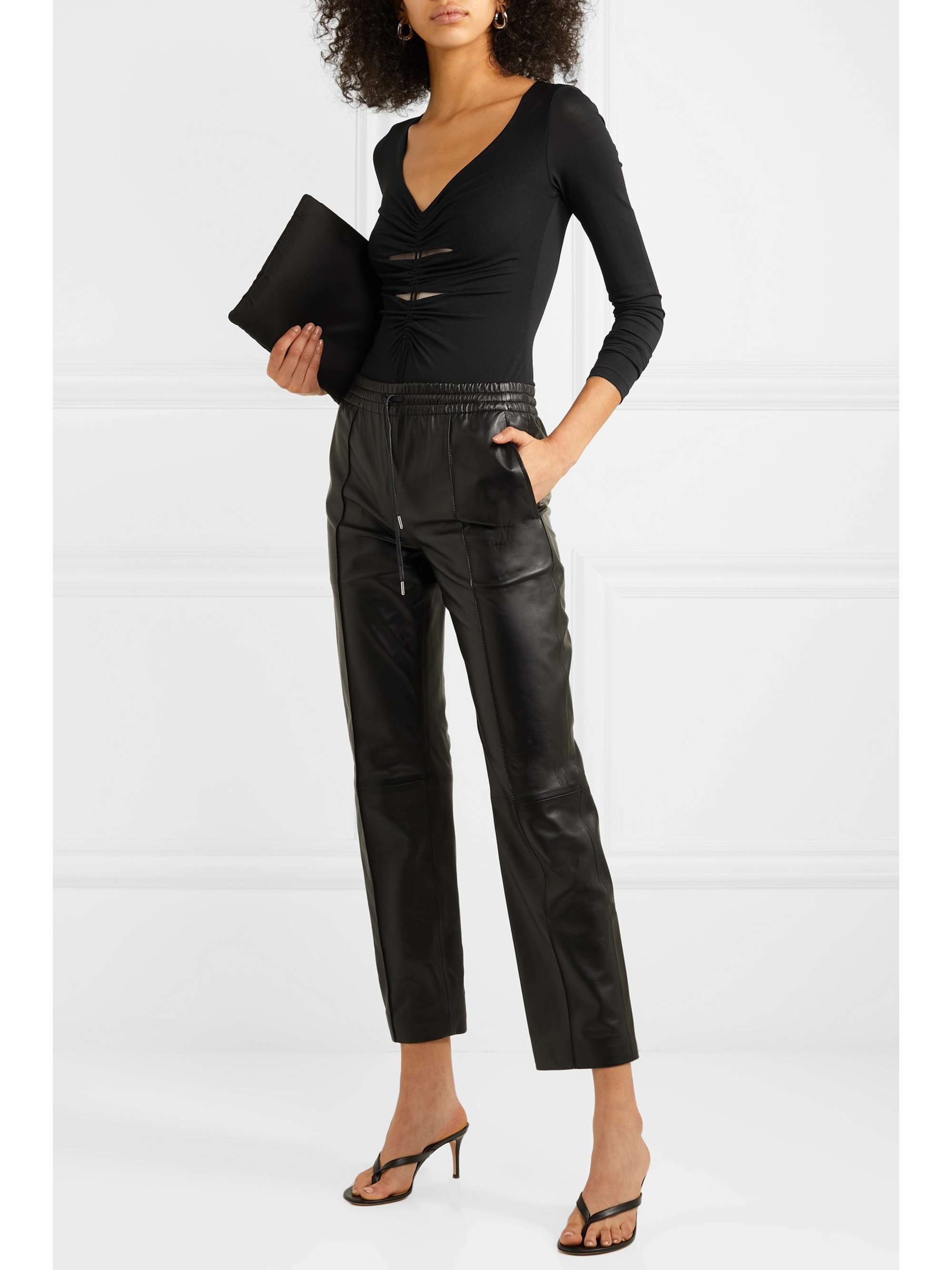 T BY ALEXANDER WANG Cut-out ruched stretch-jersey thong bodysuit