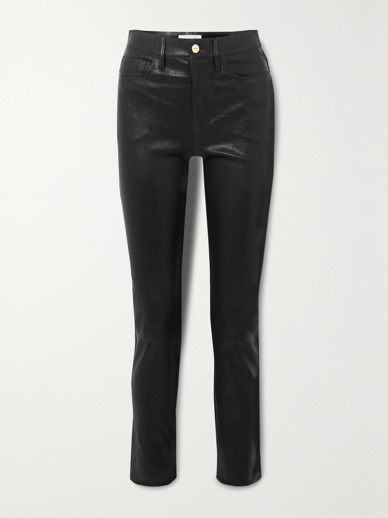 Shop Frame Le Sylvie High-rise Slim-leg Leather Pants In Black