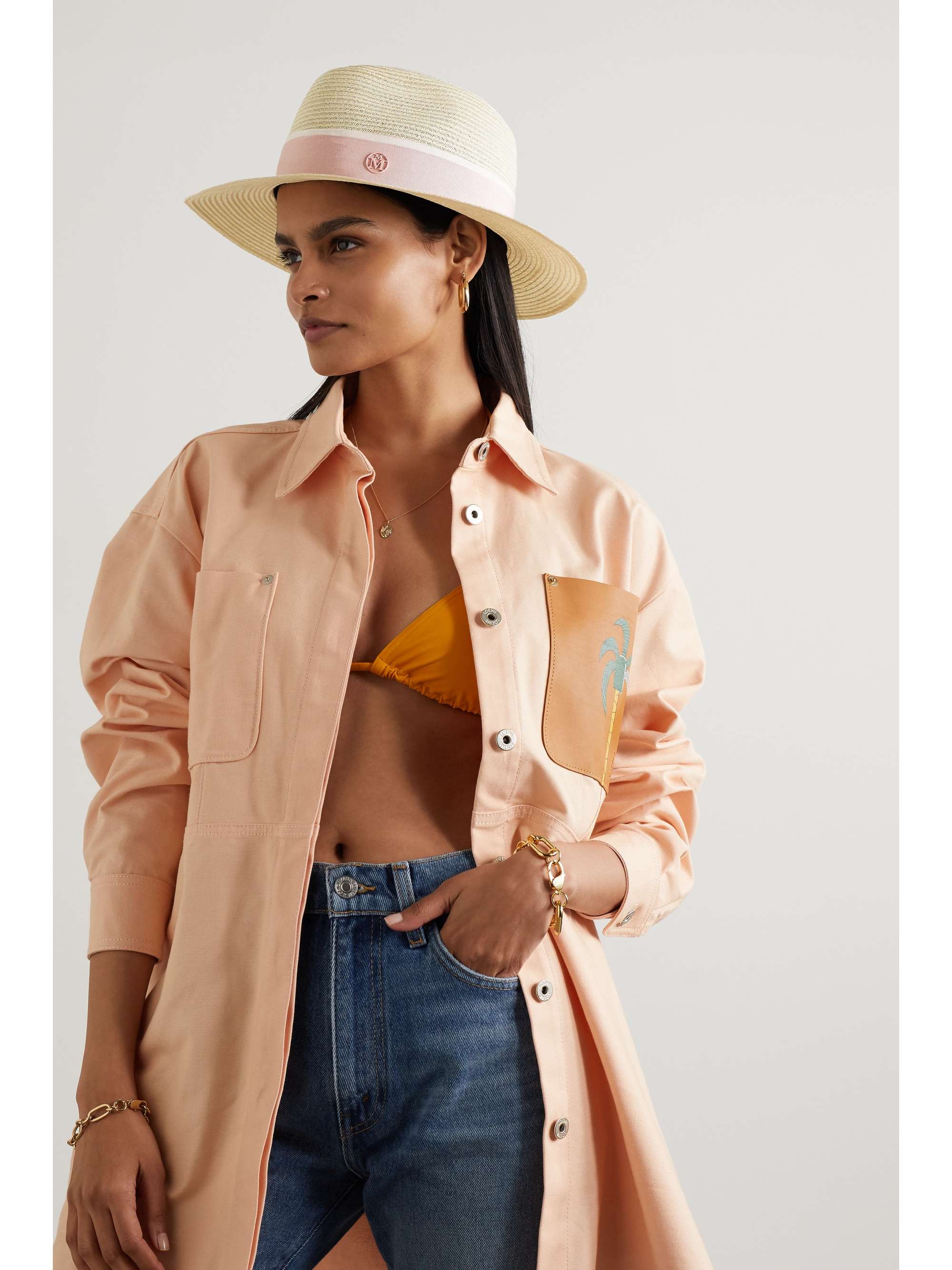 MAISON MICHEL Henrietta grosgrain-trimmed straw hat
