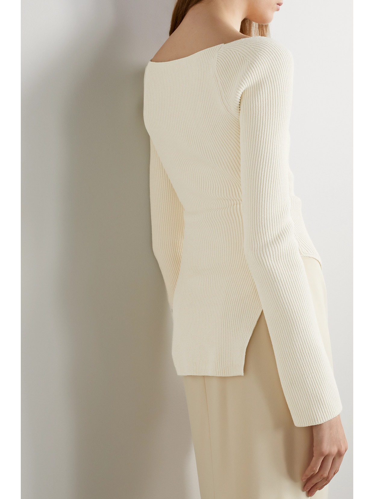 Maddy Bustier Rib-knit Sweater In Neutrals