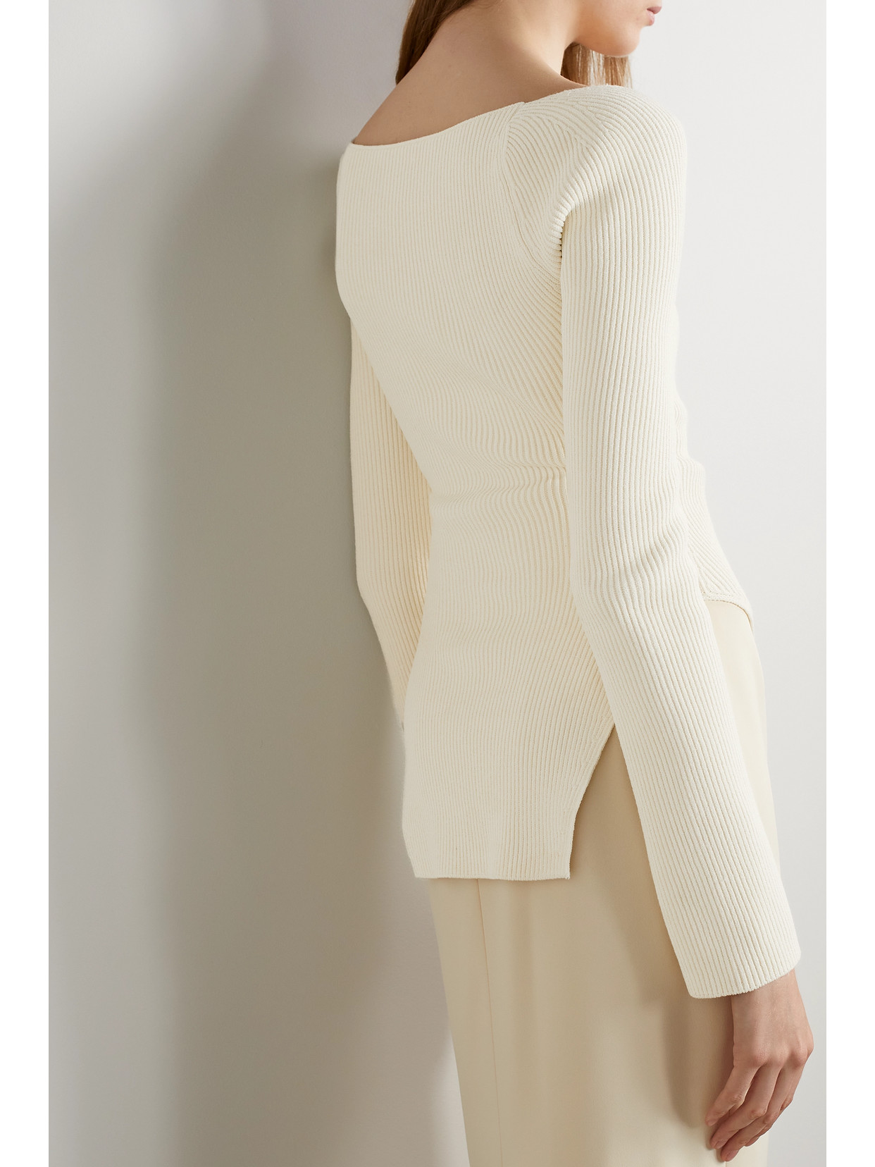 Shop Khaite Maddy Ribbed-knit Sweater In Cream