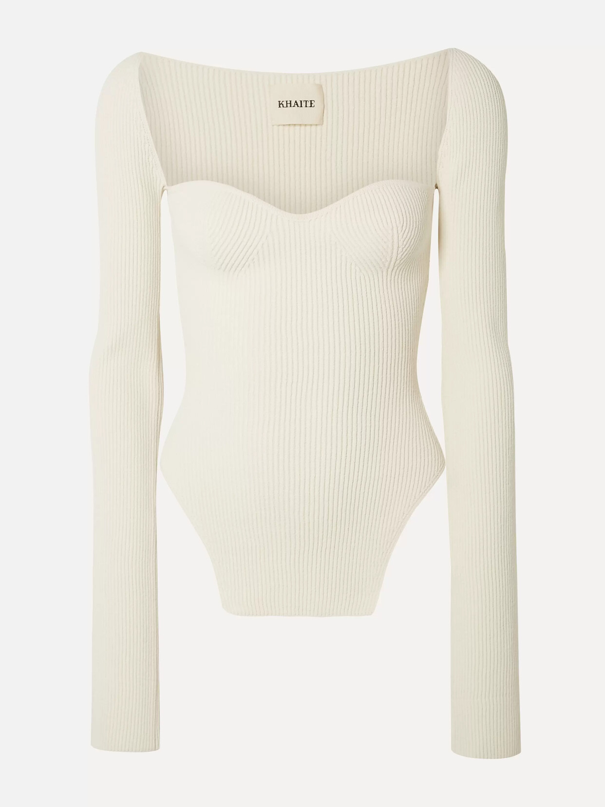 Shop Khaite Maddy Ribbed-knit Sweater In Cream