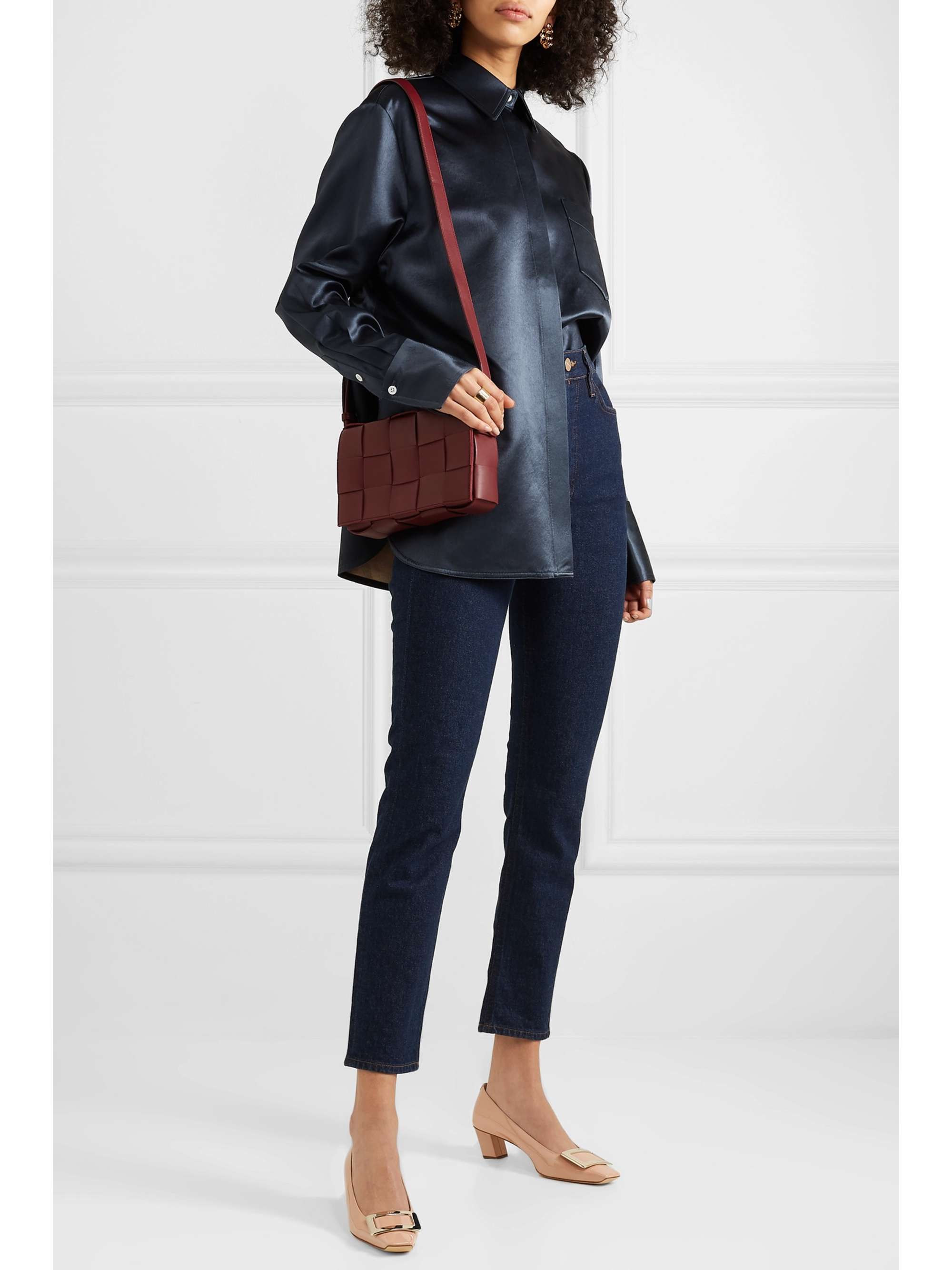 ROGER VIVIER Belle Vivier leather-trimmed bouclé-tweed pumps