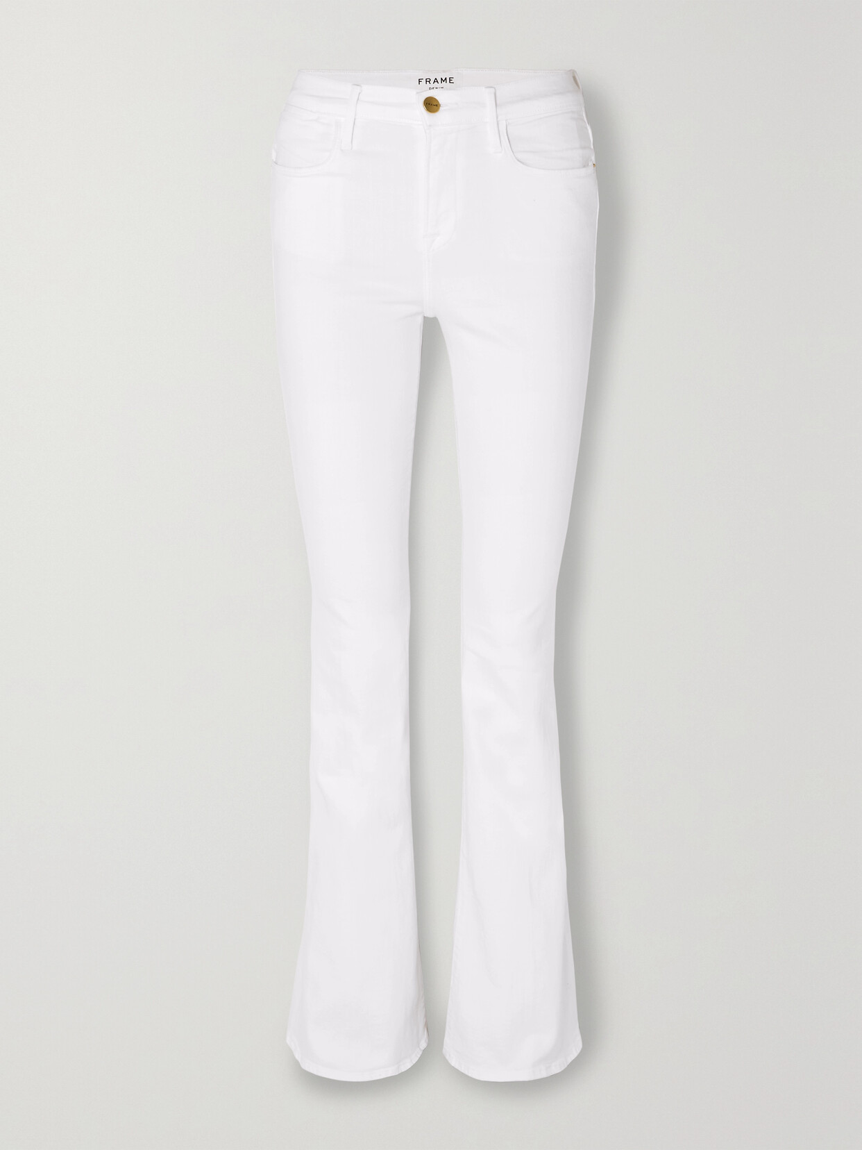 Shop Frame Le High Flare Jeans In White