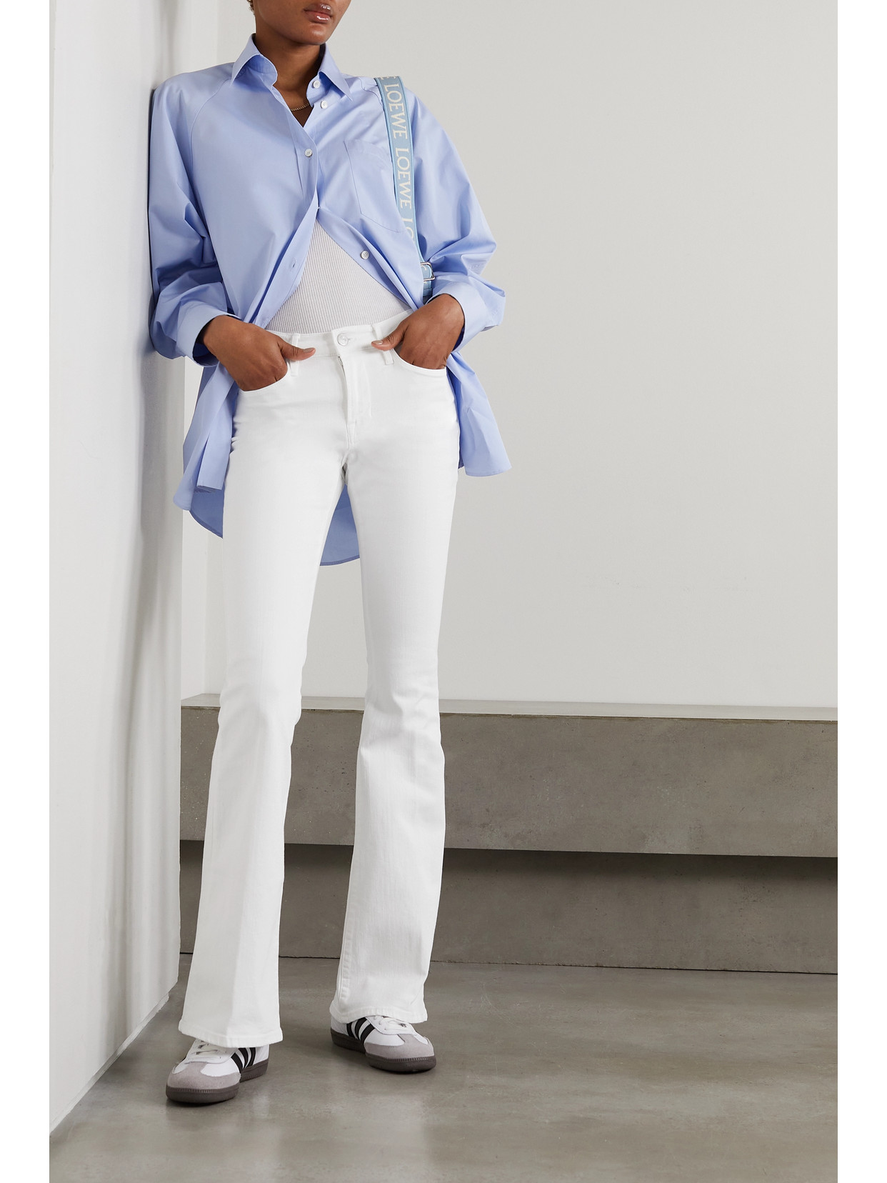 Frame Le One High Waist Flare Jeans In White