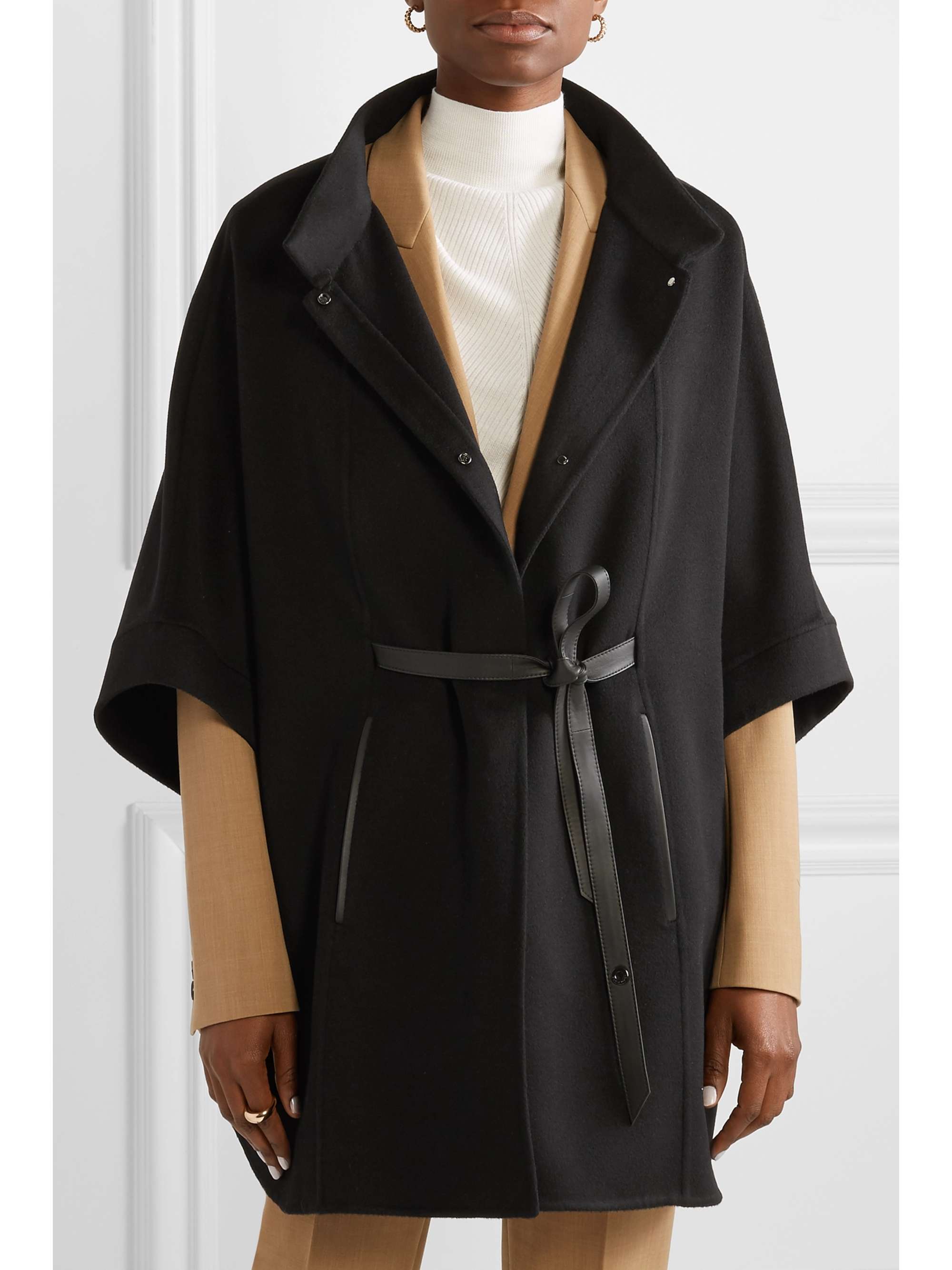 LORO PIANA Belted leather-trimmed cashmere cape