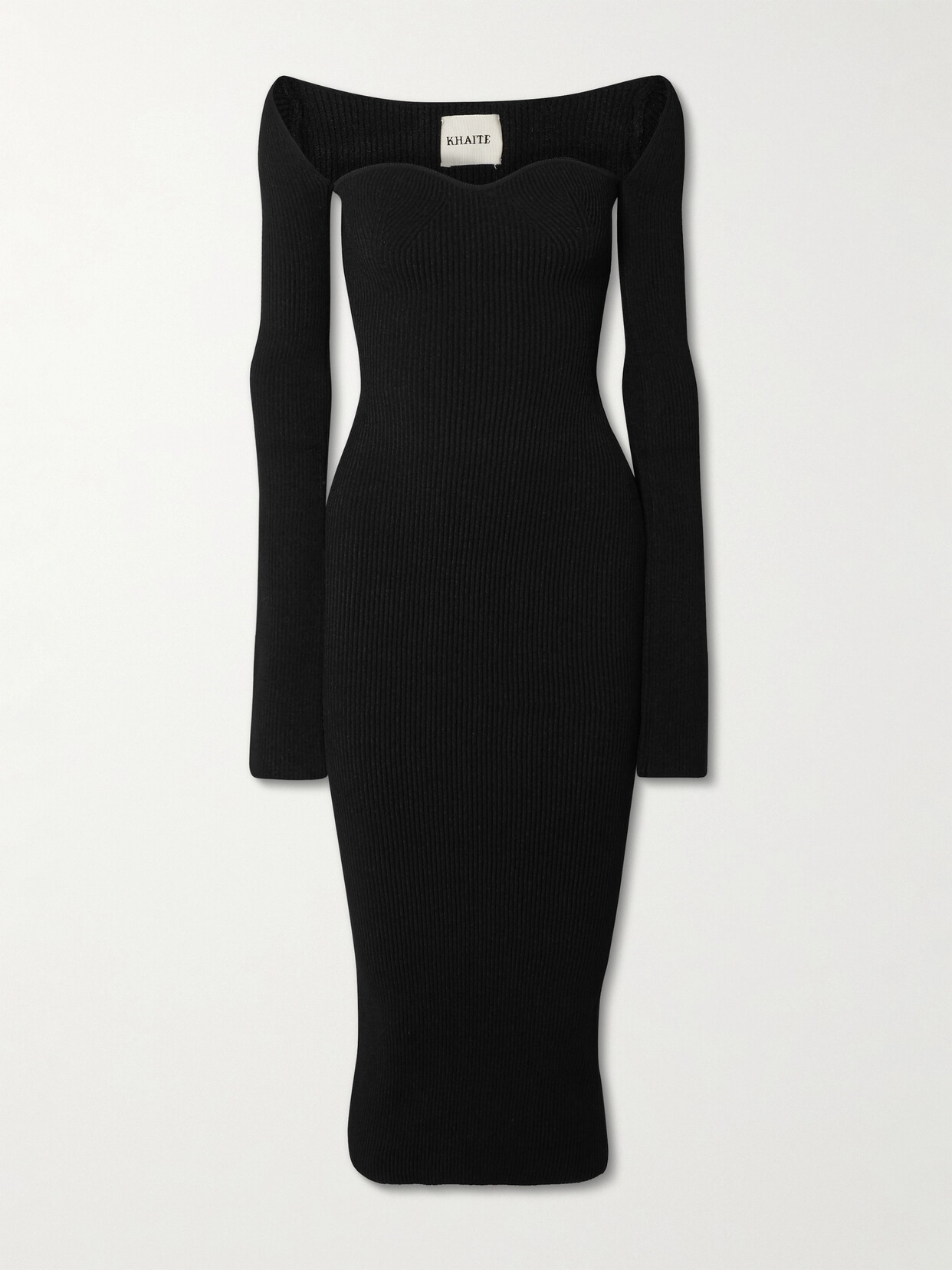KHAITE - Beth Ribbed-knit Midi Dress - Black