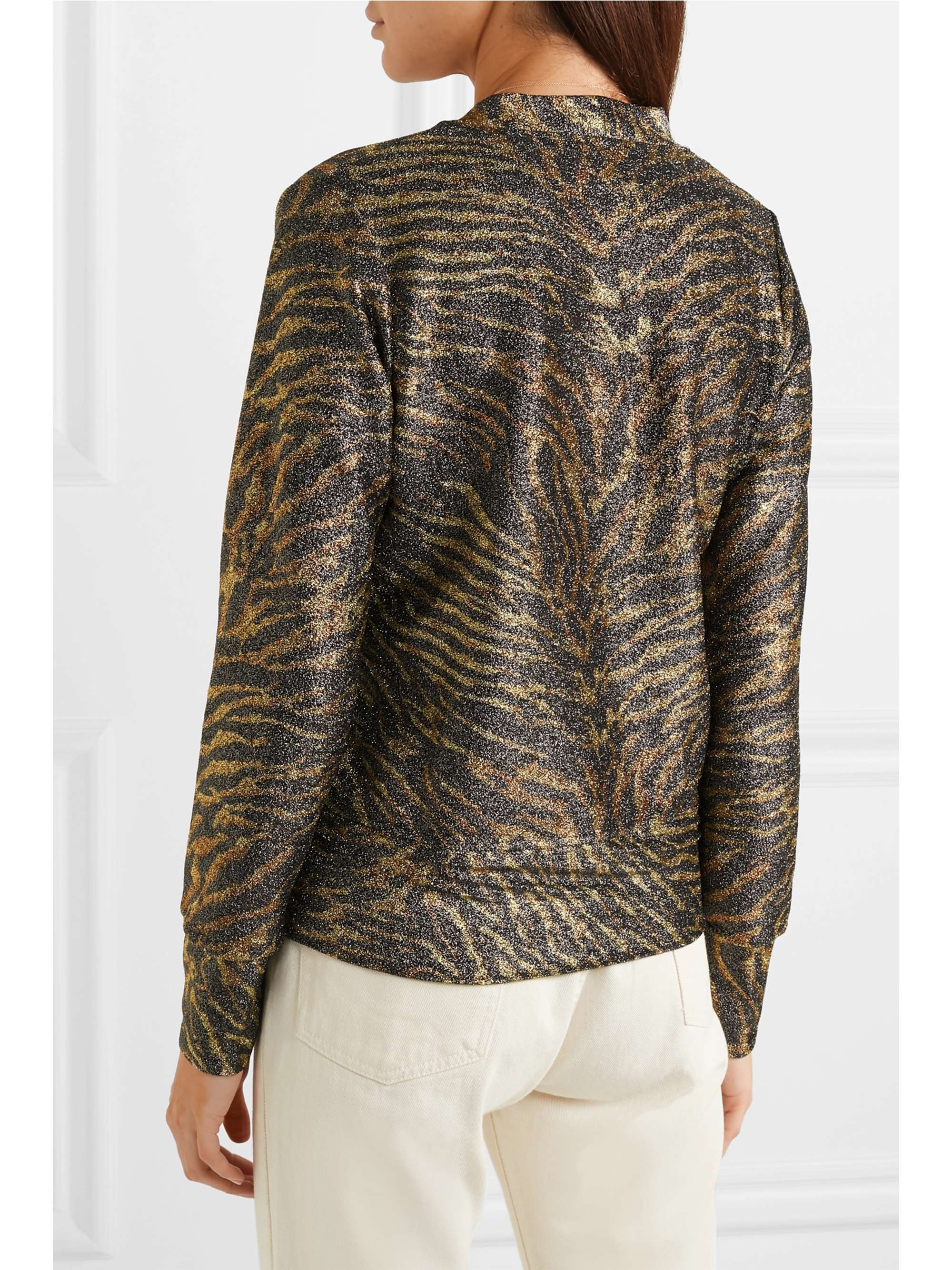 GANNI Tiger-print Lurex cardigan