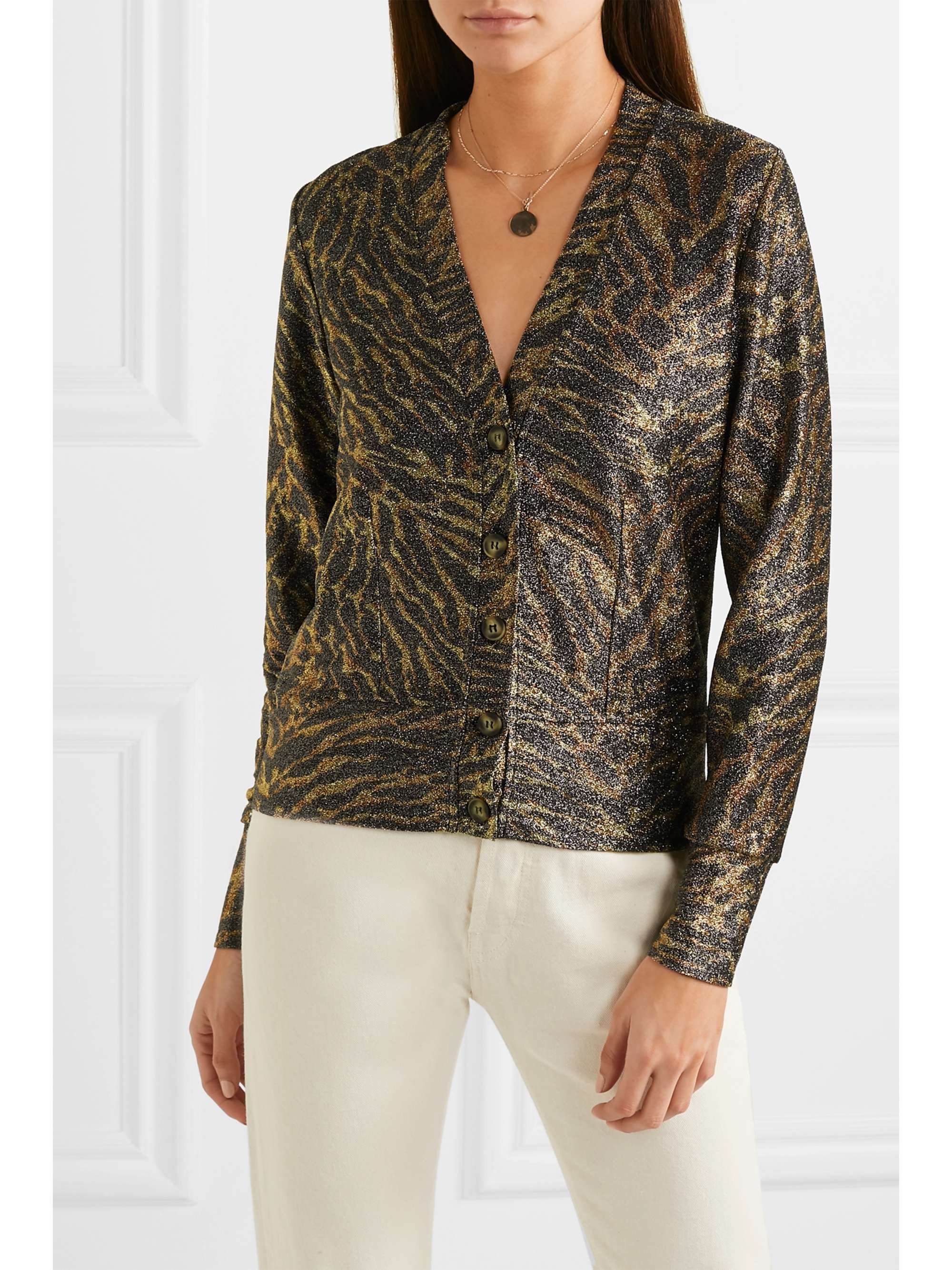 GANNI Tiger-print Lurex cardigan