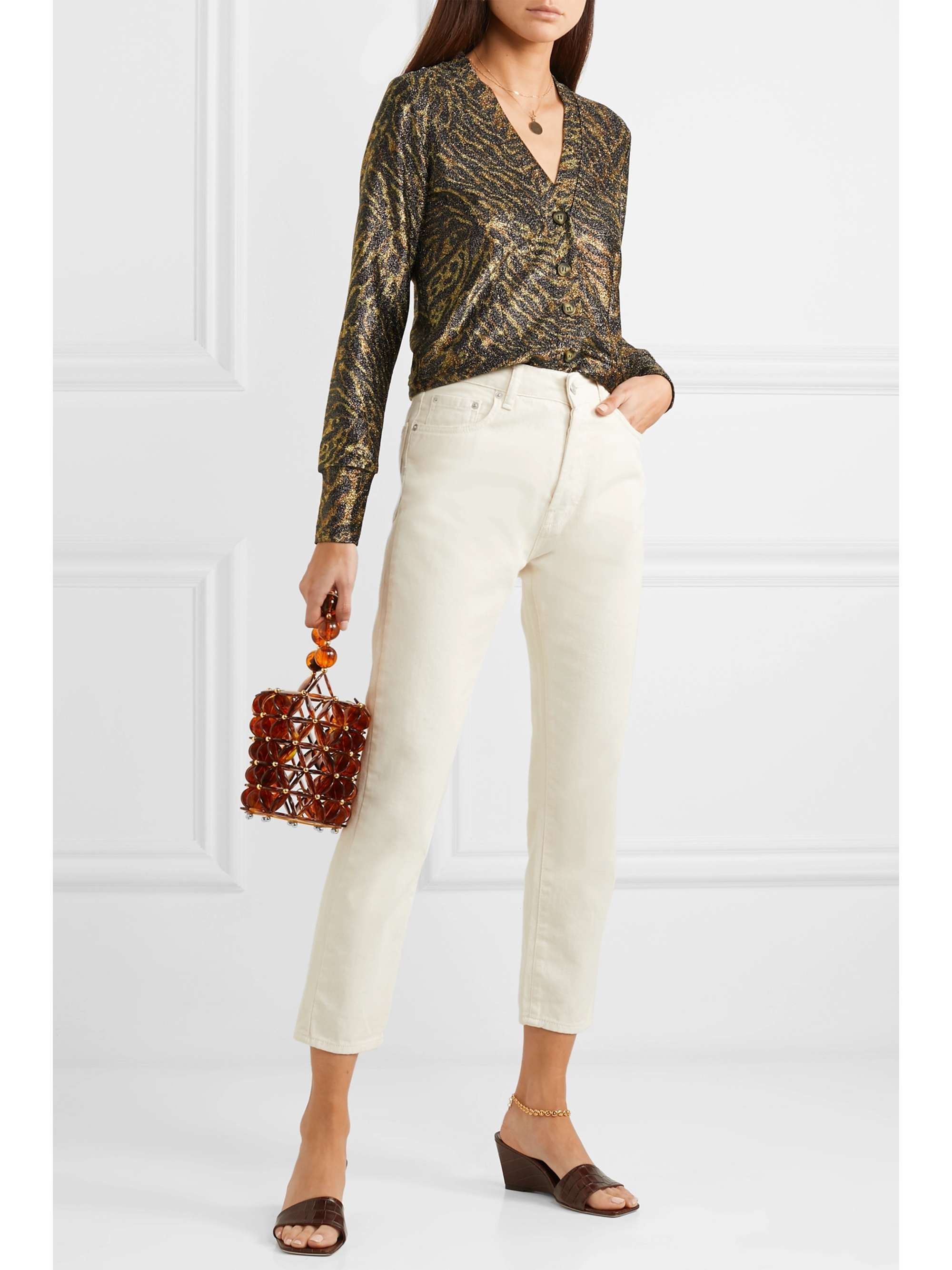 GANNI Tiger-print Lurex cardigan