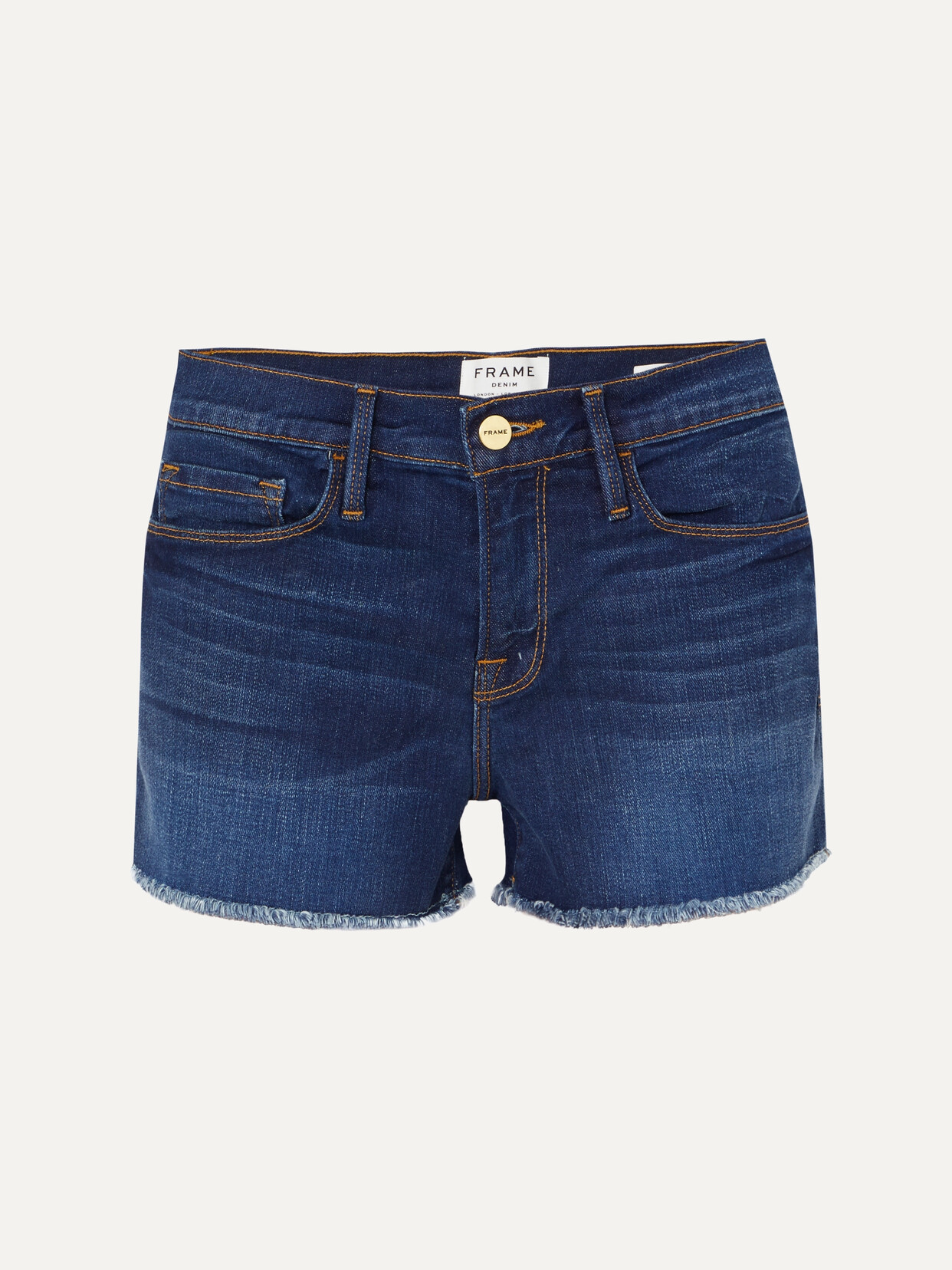 Shop Frame Le Cutoff Frayed Denim Shorts In Blue