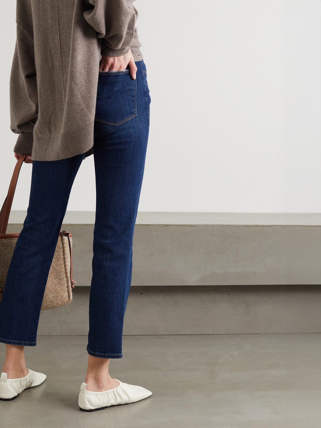 Shop Frame Le High Cropped Straight-leg Jeans In Mid Denim