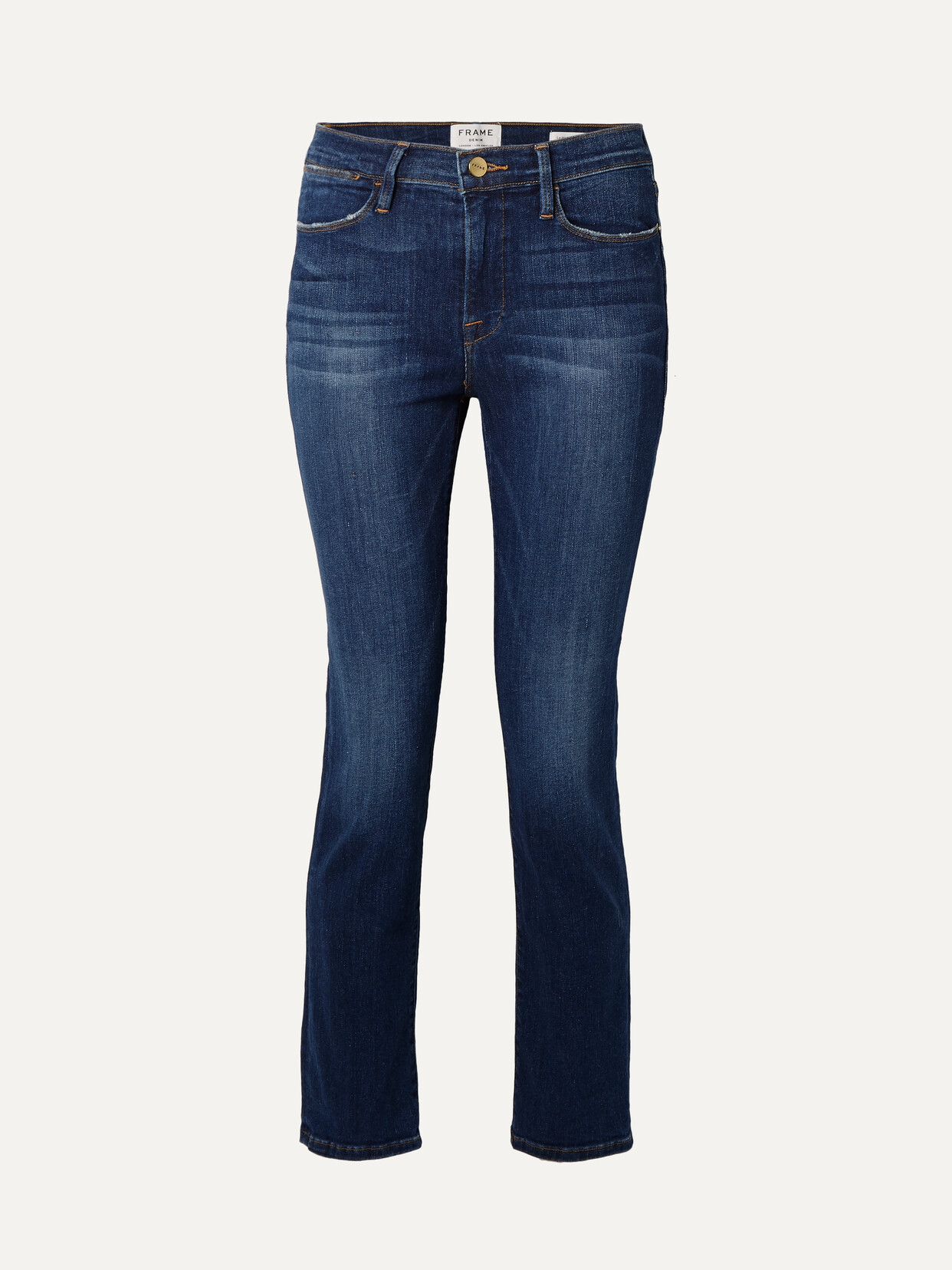 Shop Frame Le High Cropped Straight-leg Jeans In Mid Denim