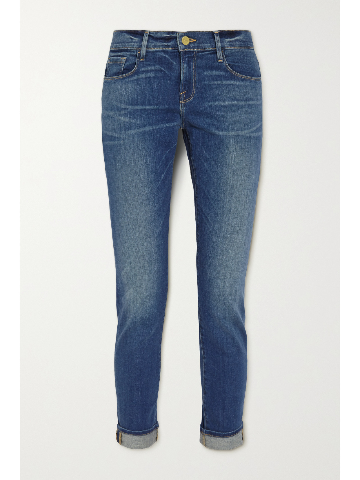 Frame Le Garcon Mid Rise Distressed Slim Boyfriend Jeans In Azure In Blue