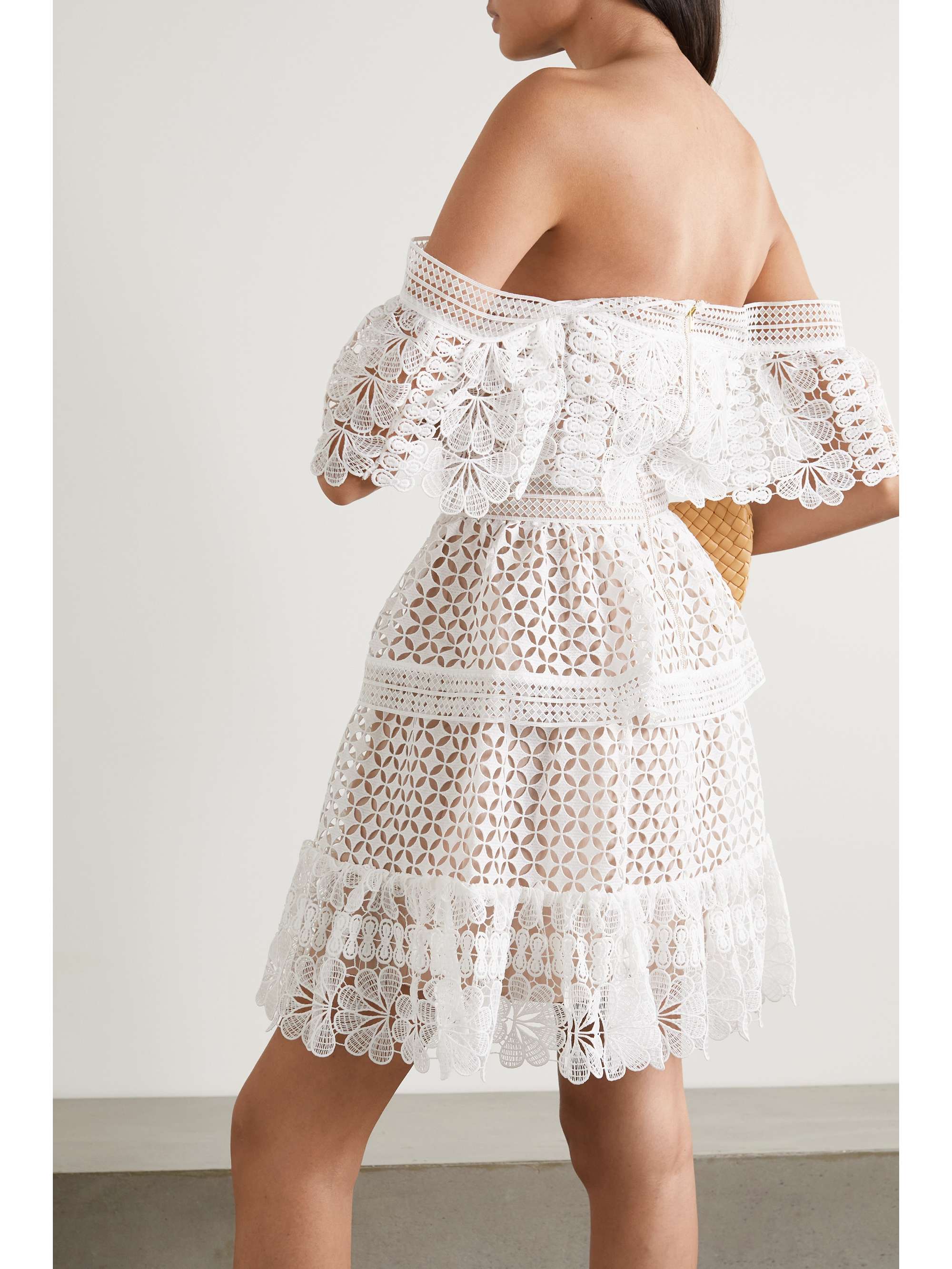 SELF-PORTRAIT Off-the-shoulder guipure lace mini dress