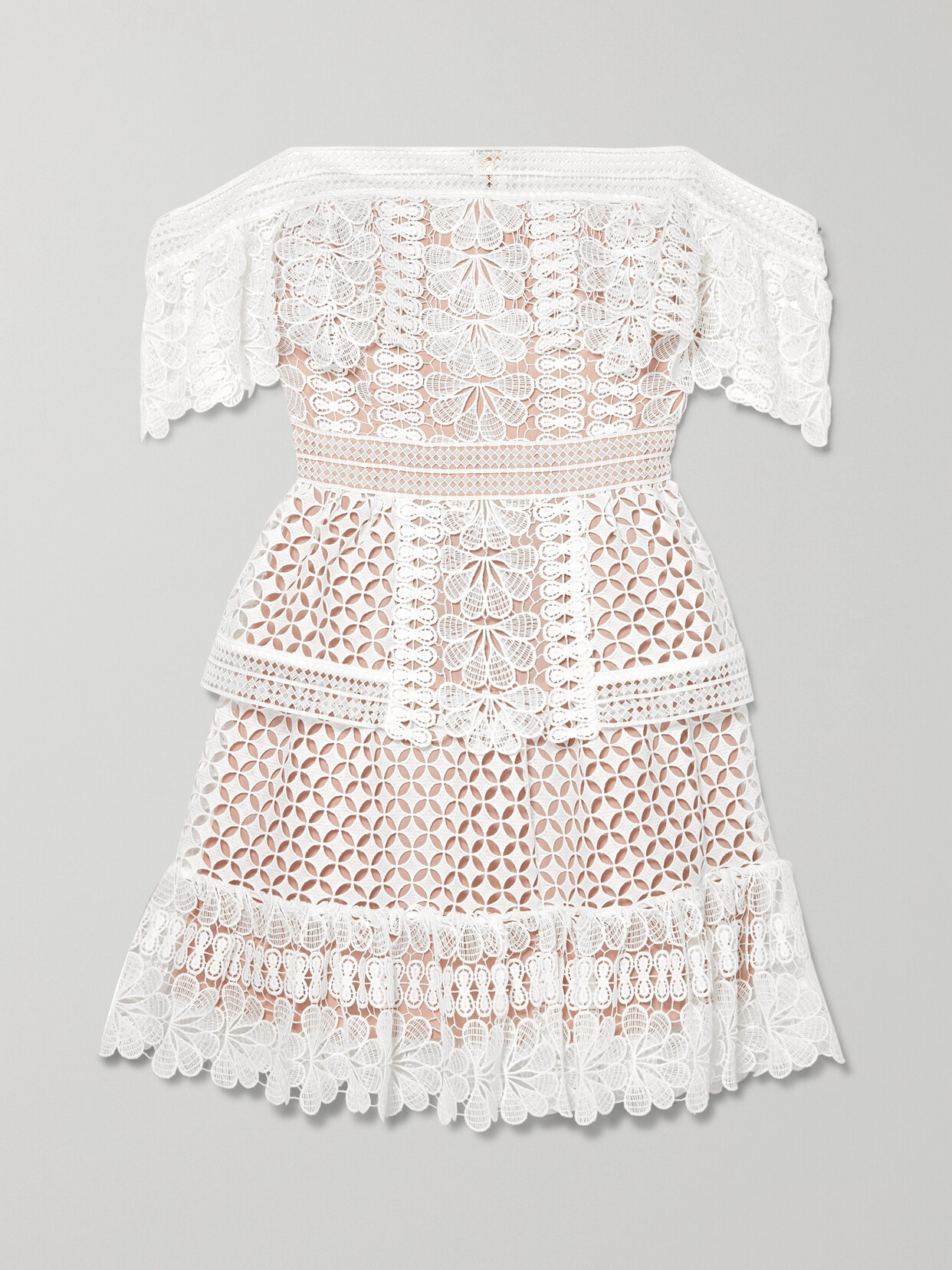 Self-portrait Off-the-shoulder Guipure Lace Mini Dress In White