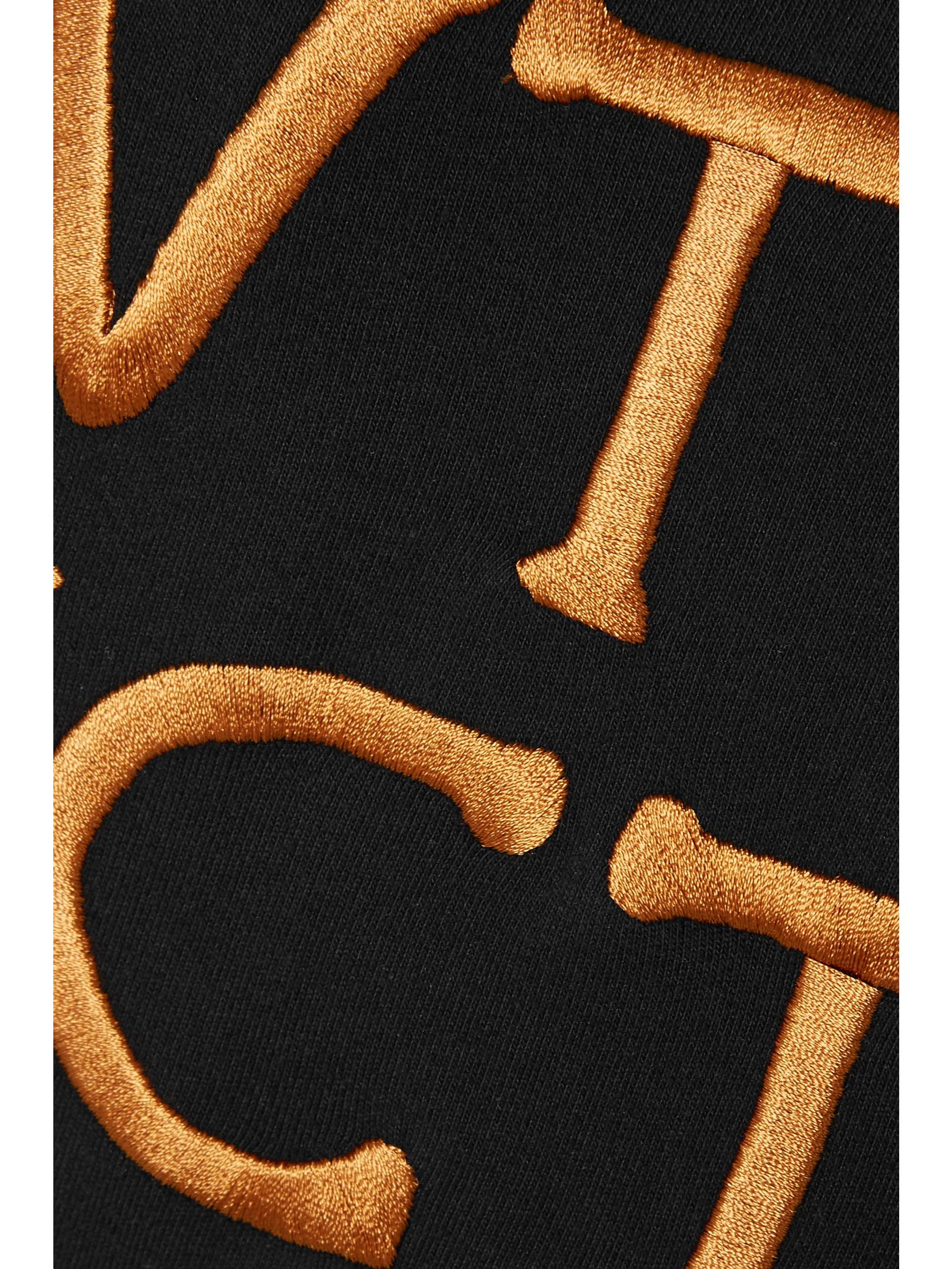 MOSCHINO Off-the-shoulder embroidered cotton-blend jersey mini dress