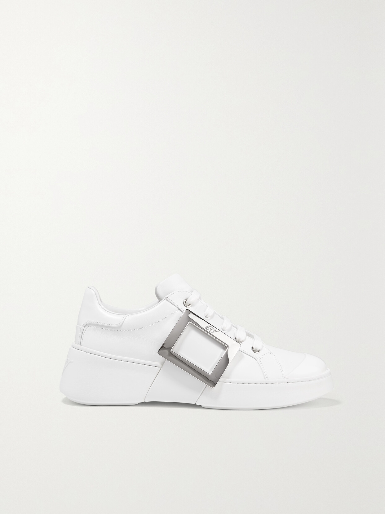 Shop Roger Vivier Skate Embellished Rubber-trimmed Leather Sneakers In White