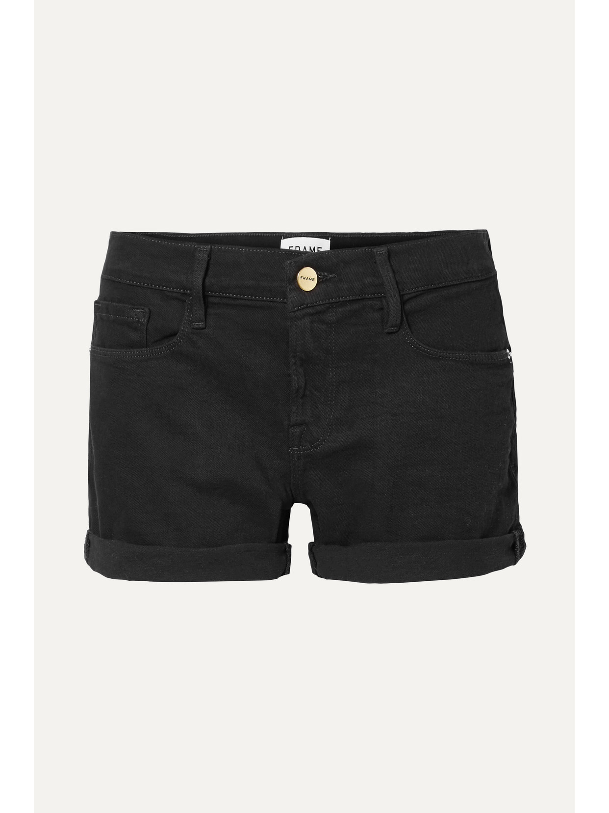 Frame Le Grand Garcon Frayed Denim Shorts In Film Noir