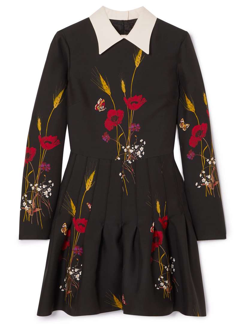 Valentino Garavani Floral-print Wool And Silk-blend Mini Dress