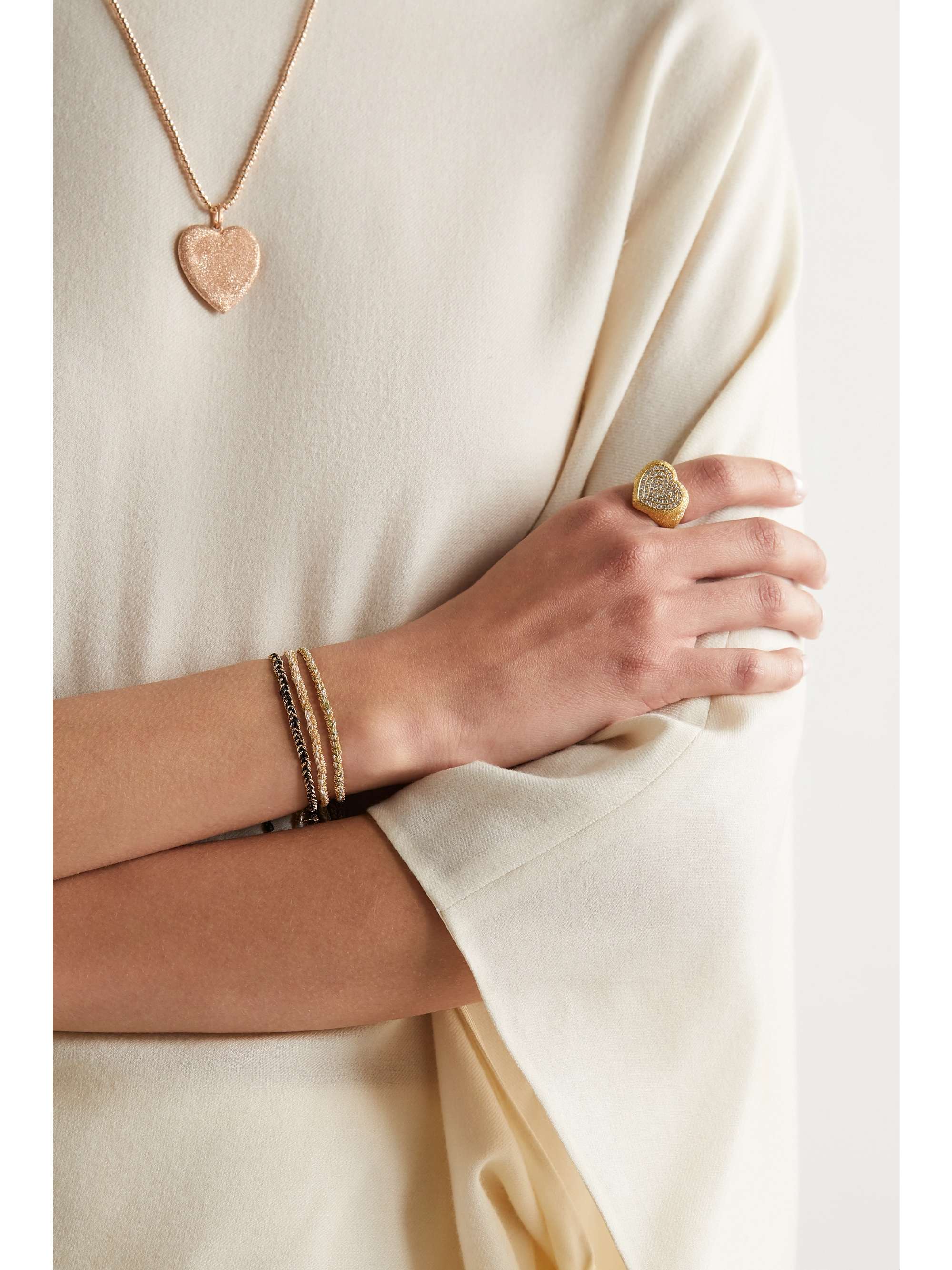 CAROLINA BUCCI Protection Lucky 18-karat gold, diamond and silk bracelet