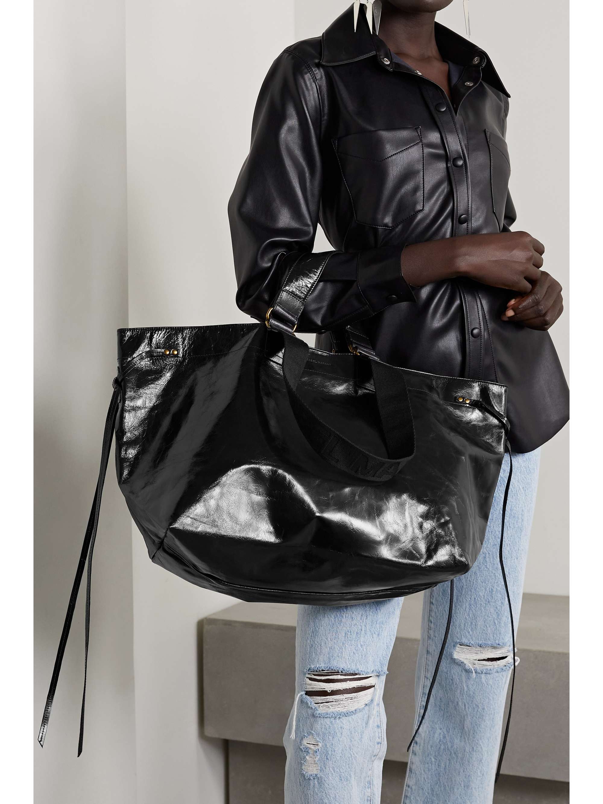 Wardy crinkled patent-leather tote