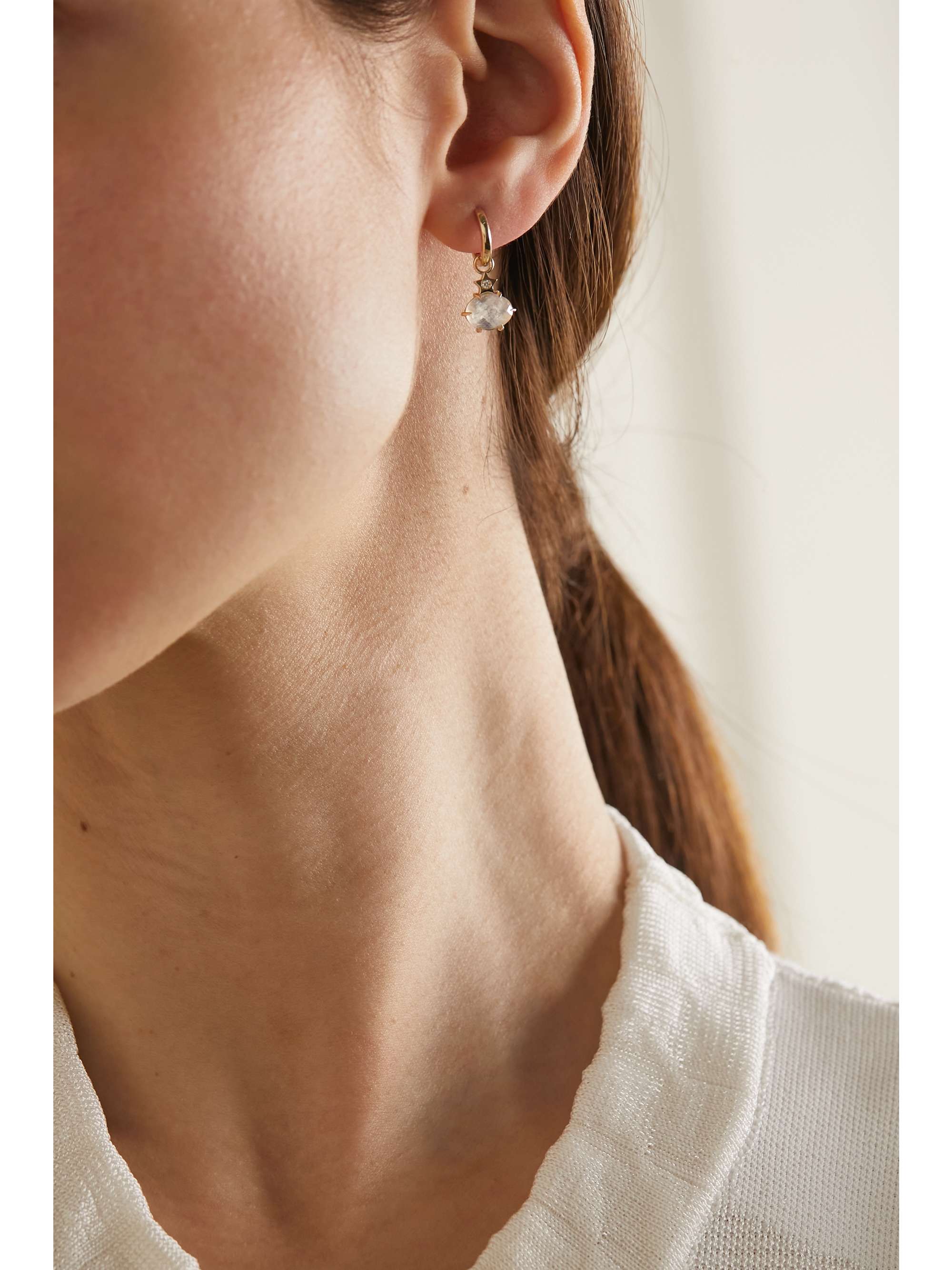 ANDREA FOHRMAN Mini Cosmo 14-karat gold, moonstone and diamond hoop earrings
